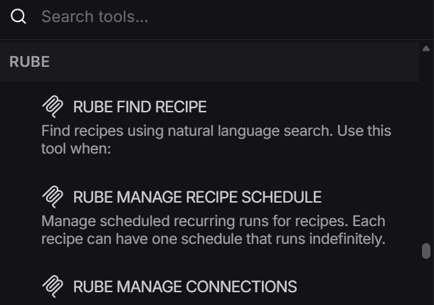 Rube MCP Server Showing Tools