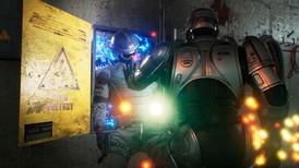 Screenshot RoboCop Rogue City PC – scène d’enquête futuriste dans un poste de police sur KeyVerse Gaming