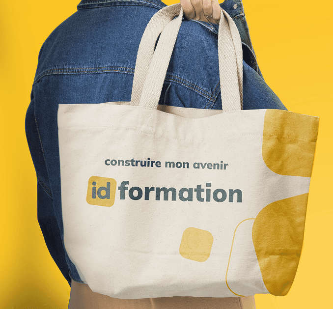 Tote bag ID Formation personnalisé avec le logo et l’identité visuelle de la marque