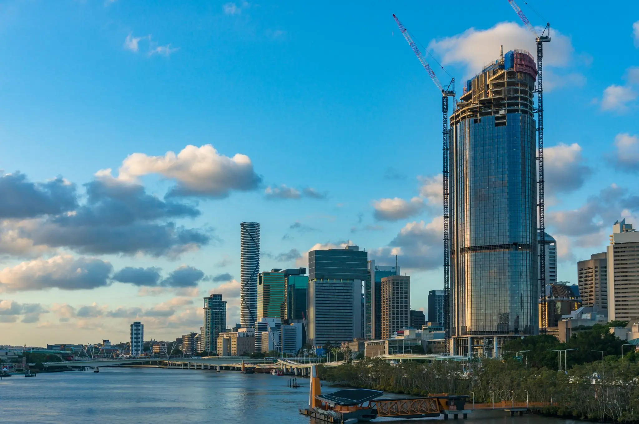 City skyline with new skyscraper under construction