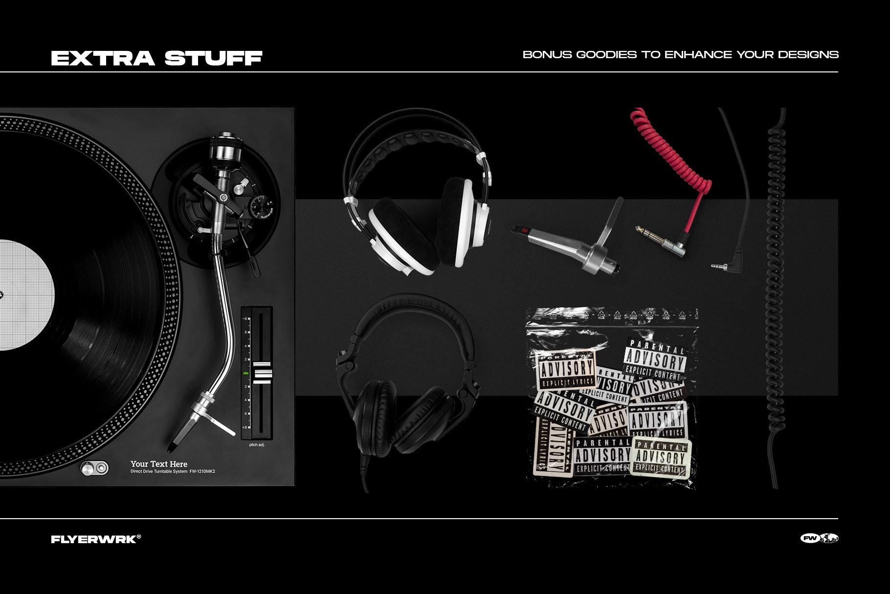 Vinyl record mockup bundle pre-made scenes with records, sleeves and headphones