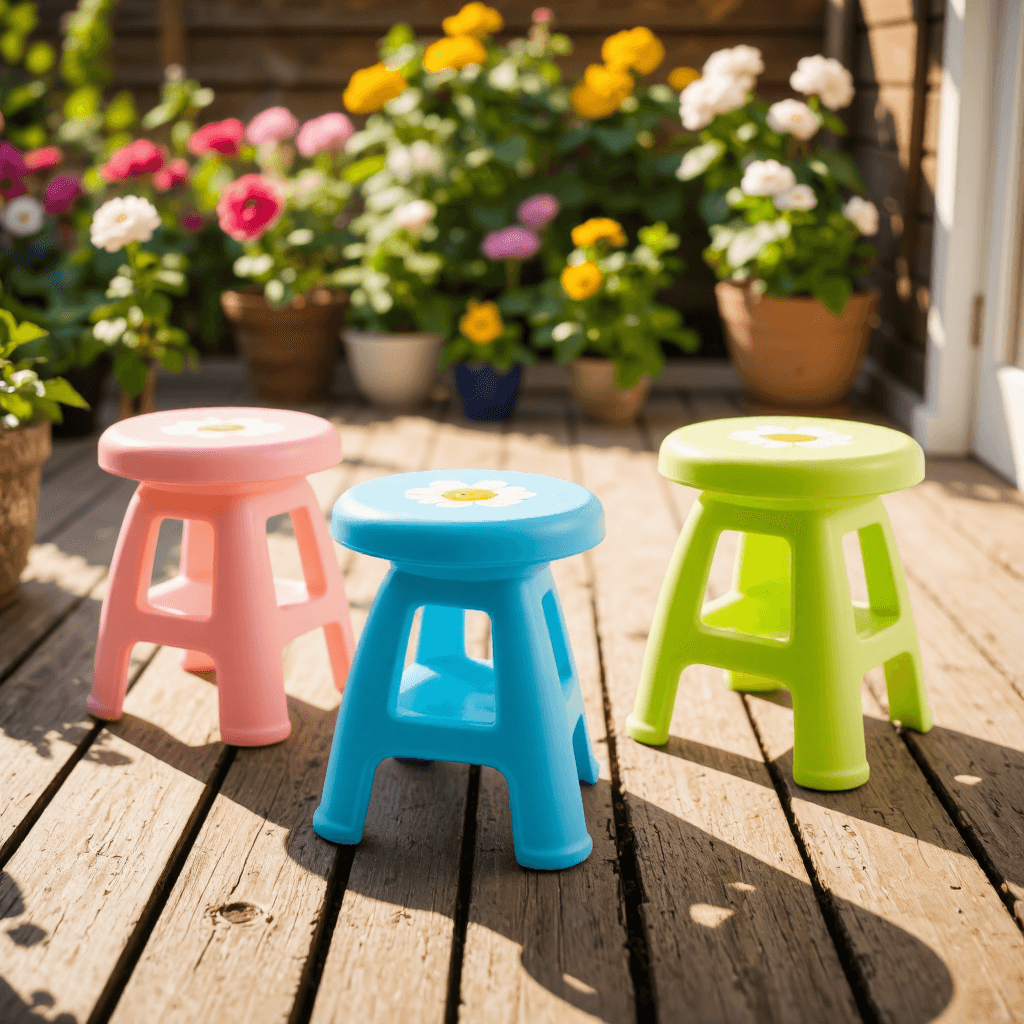 product photography of set of small plastic stools