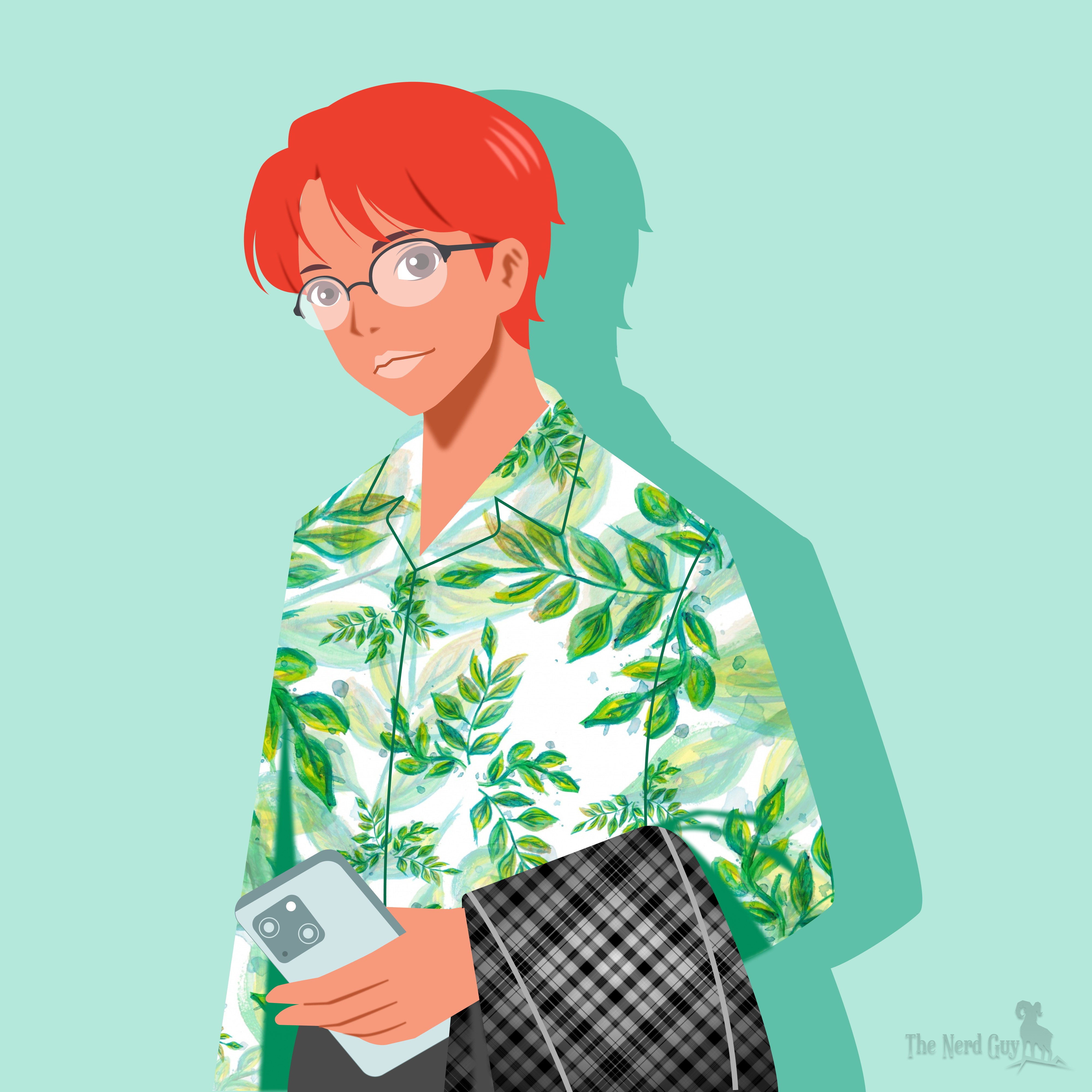 Stylized Nerd Portrait on Green Background