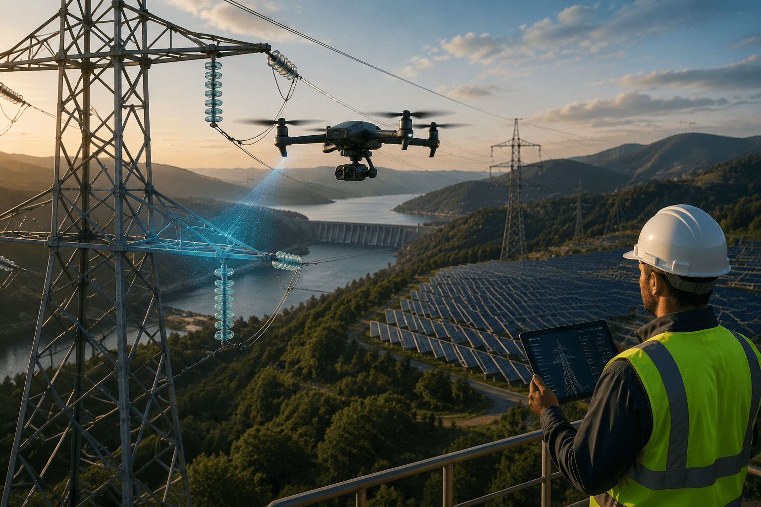 Autonomous aerial system on a dark background