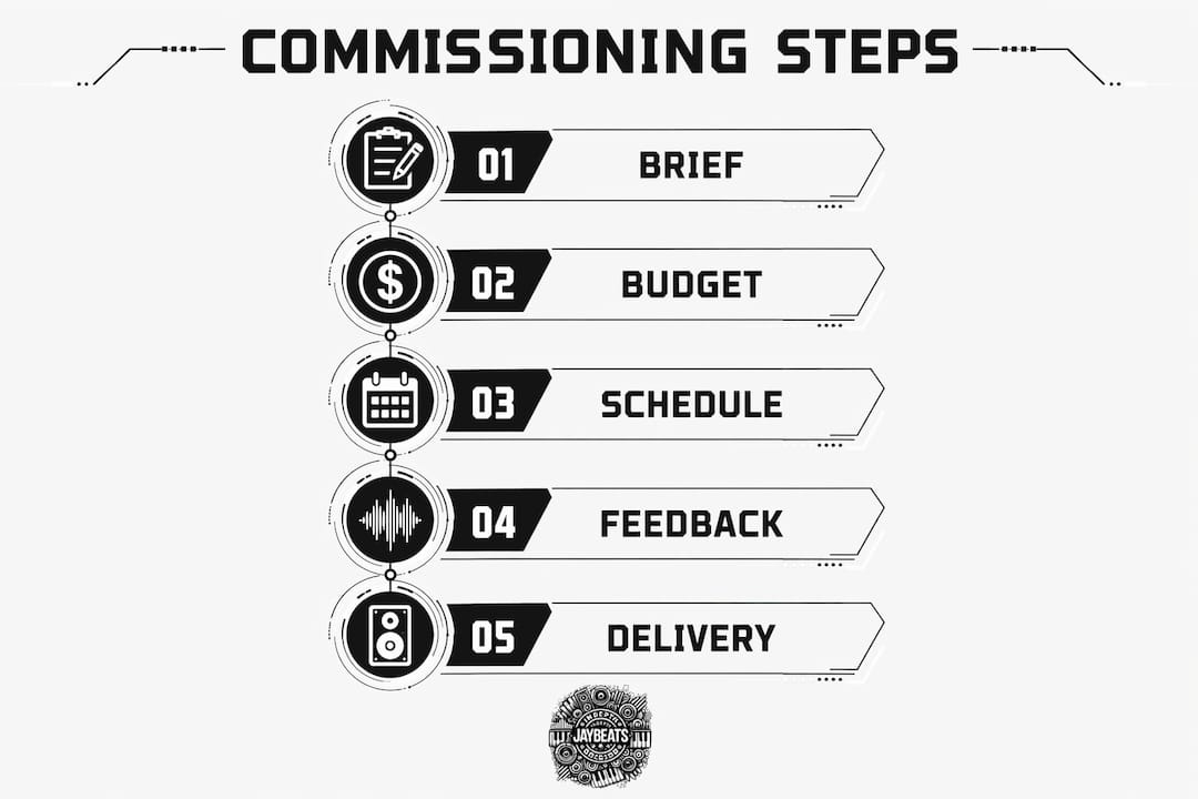 Infographic showing commissioning steps flow