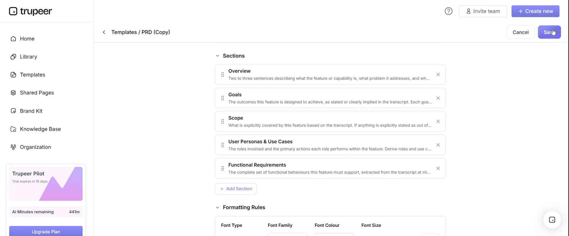 Save your customized template in Trupeer