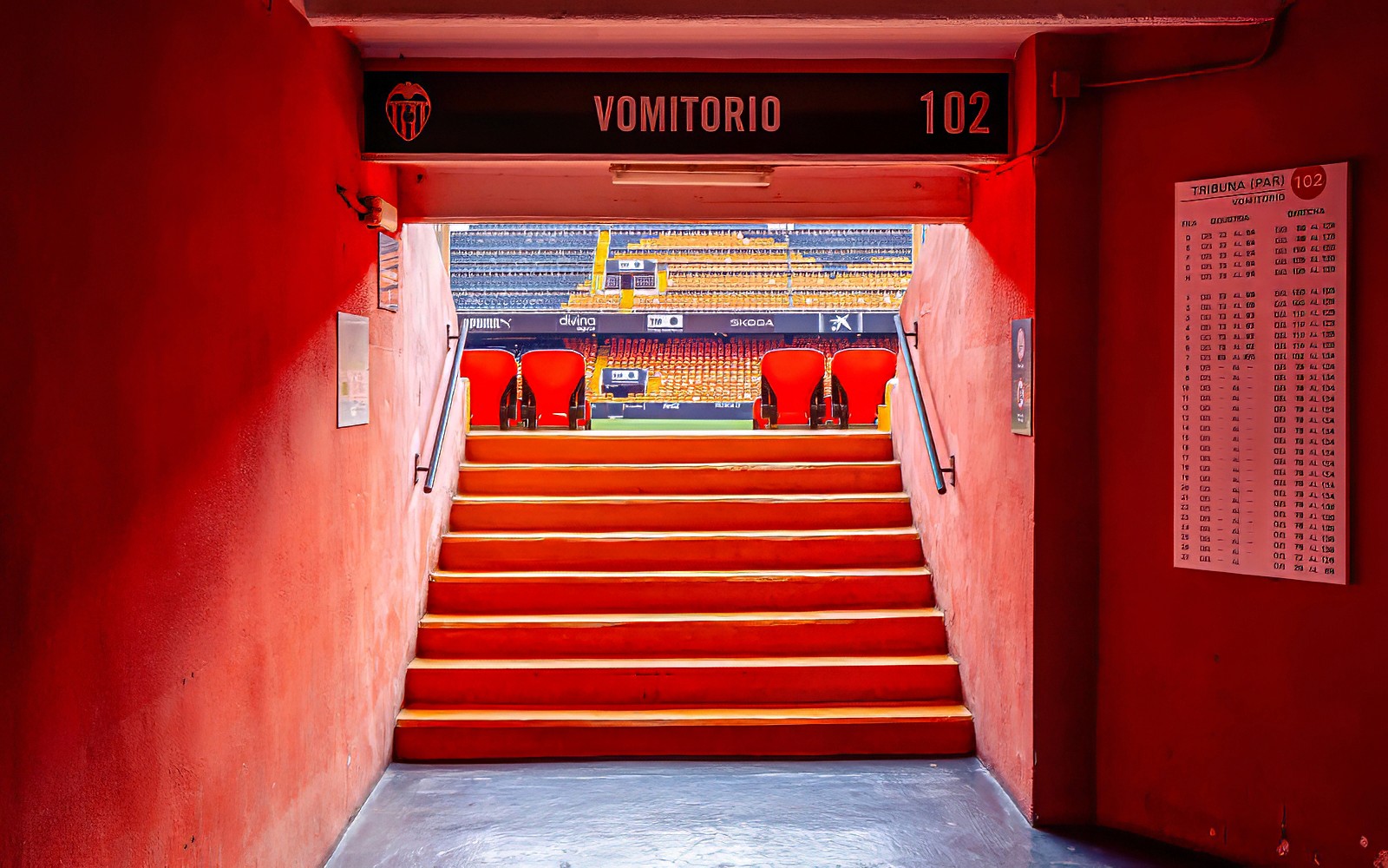 Stadium entrance tunnel leading to Mestalla seating area, Valencia CF.