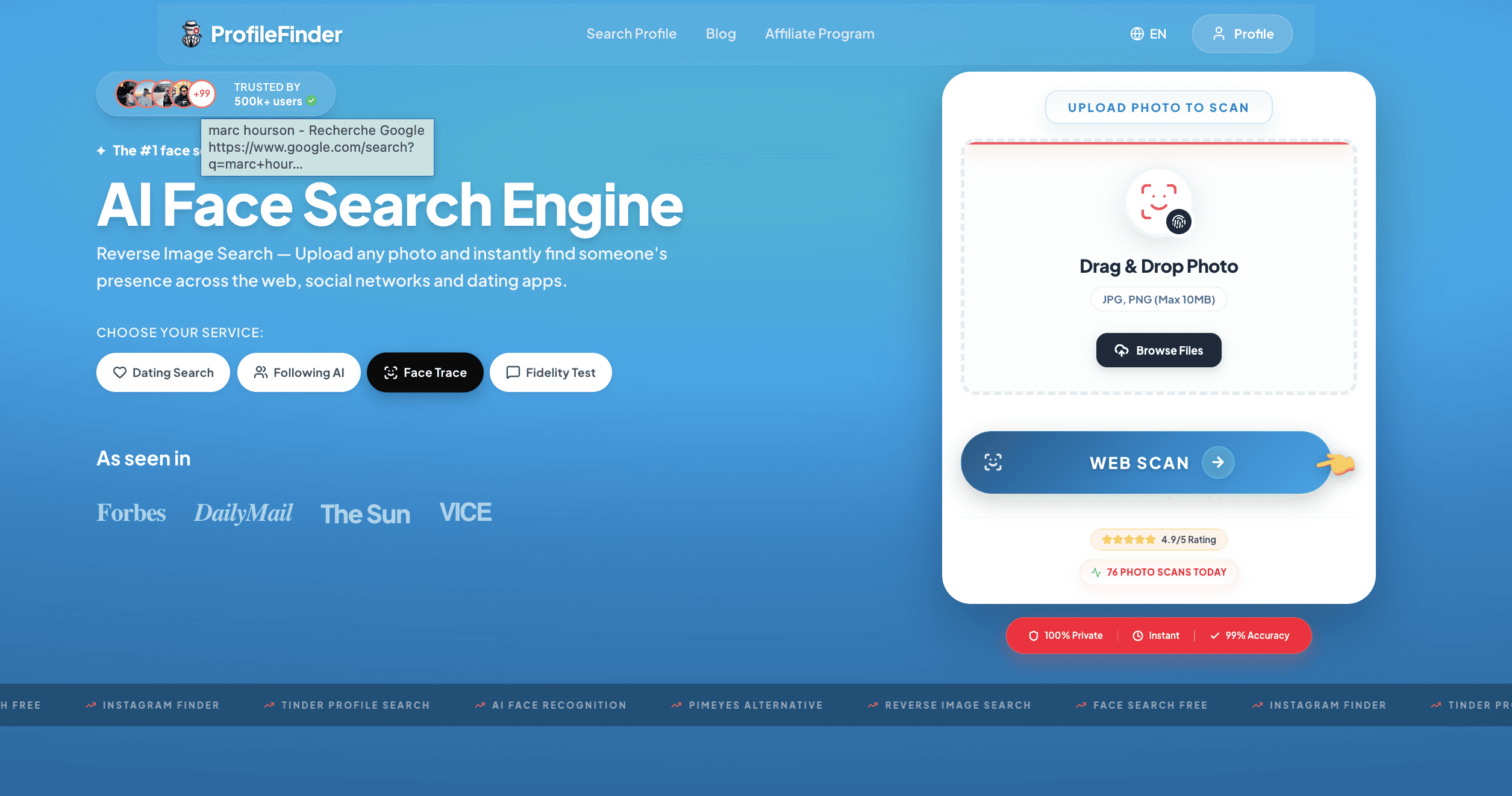 Ai face search engine from profilefinder