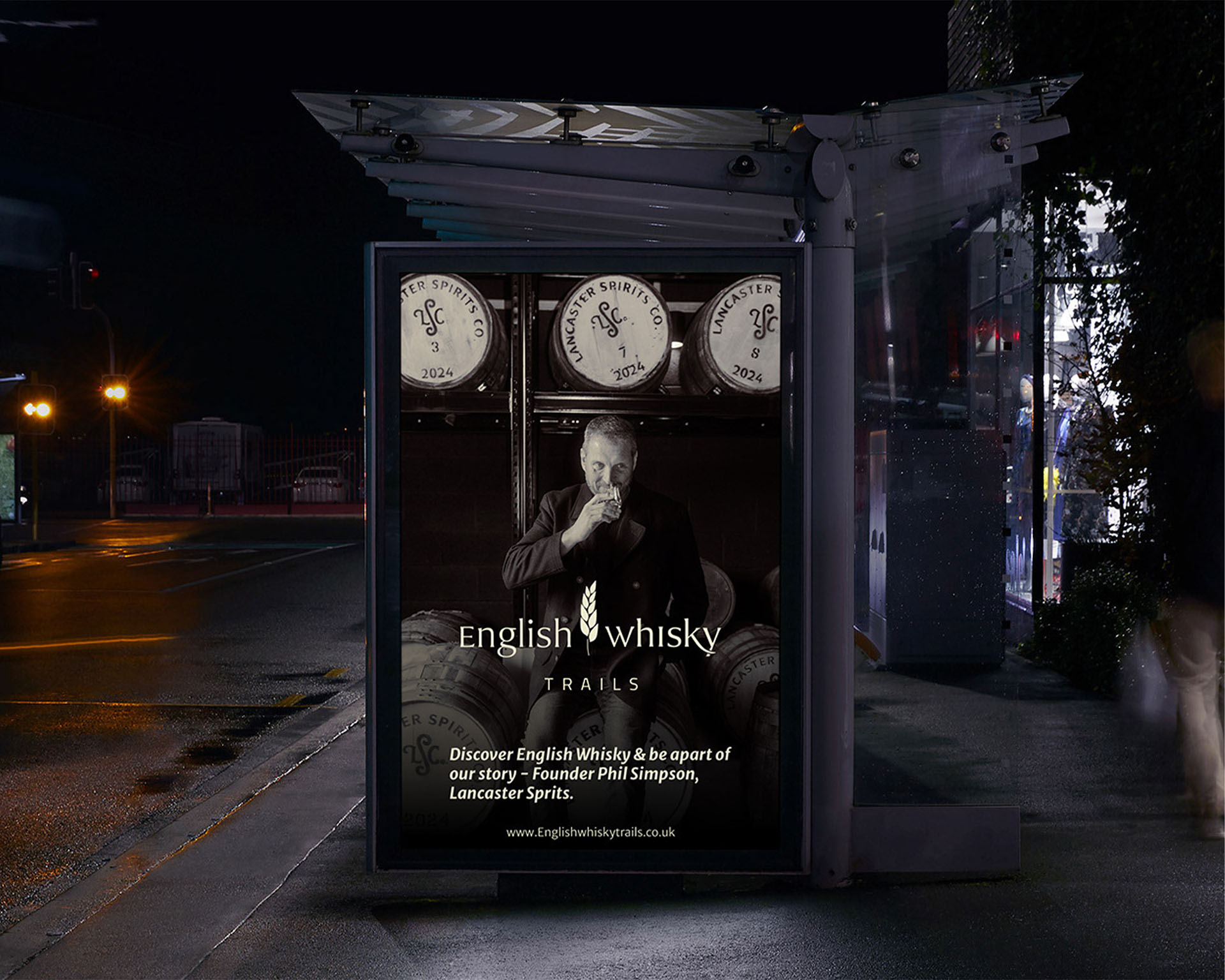 Bus stop poster design for the English Whisky Trails