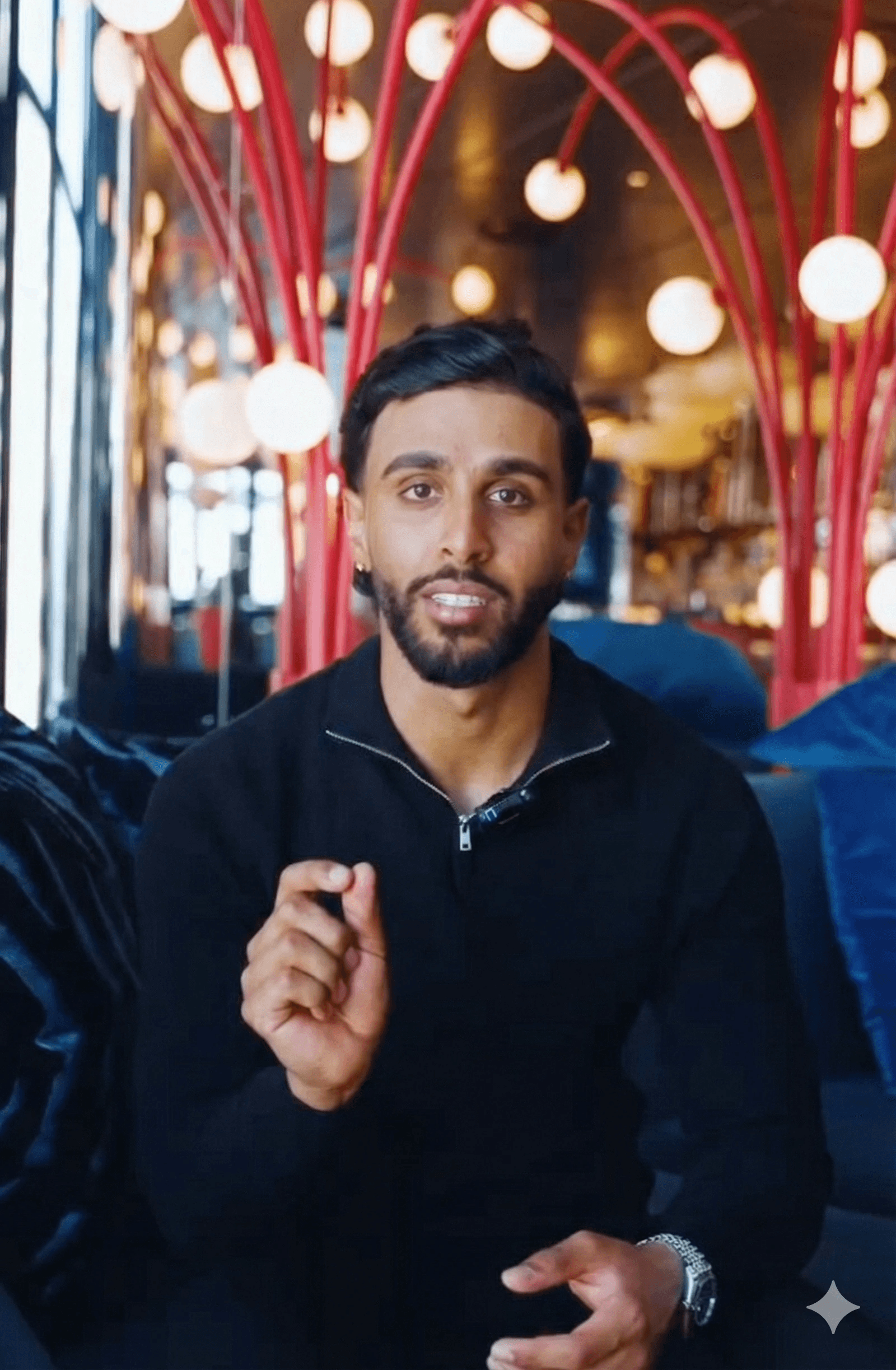 Modern hillside property with pool at sunset, displayed as a high-end real estate mobile visual.