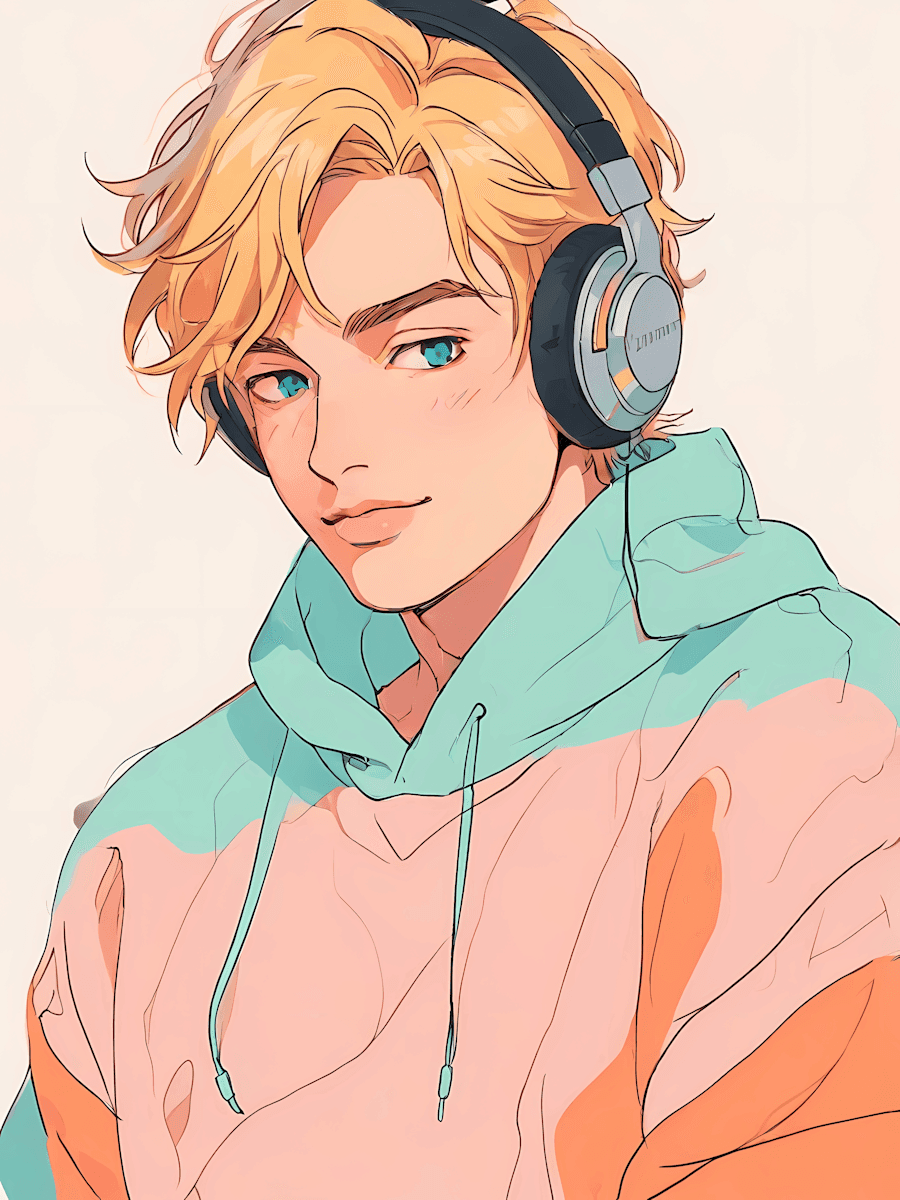 a young man with curly hair standing in front of trees