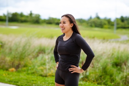 Dynamic picture of a cyclist riding downhill