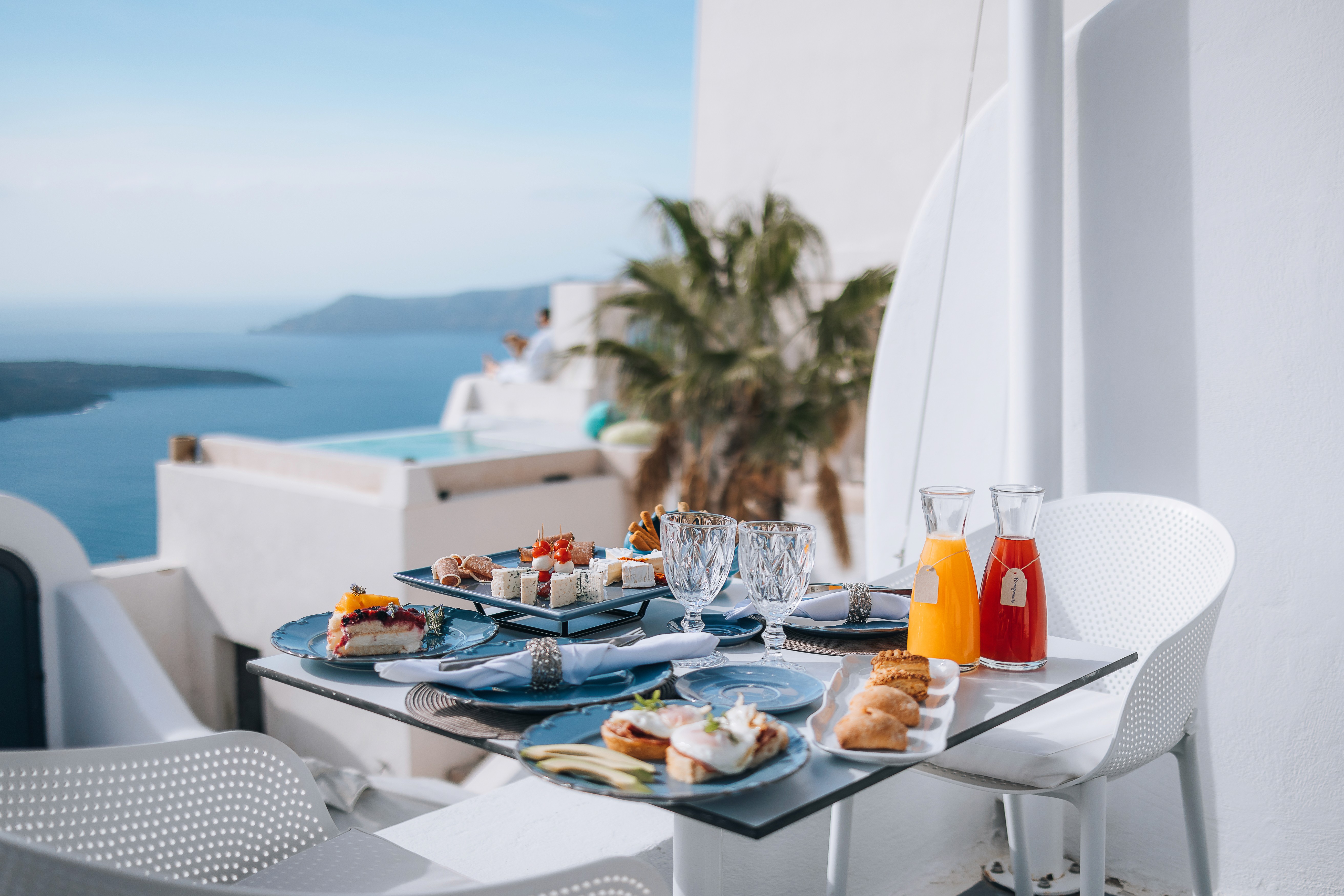 breakfast in Santorini with panoramic view