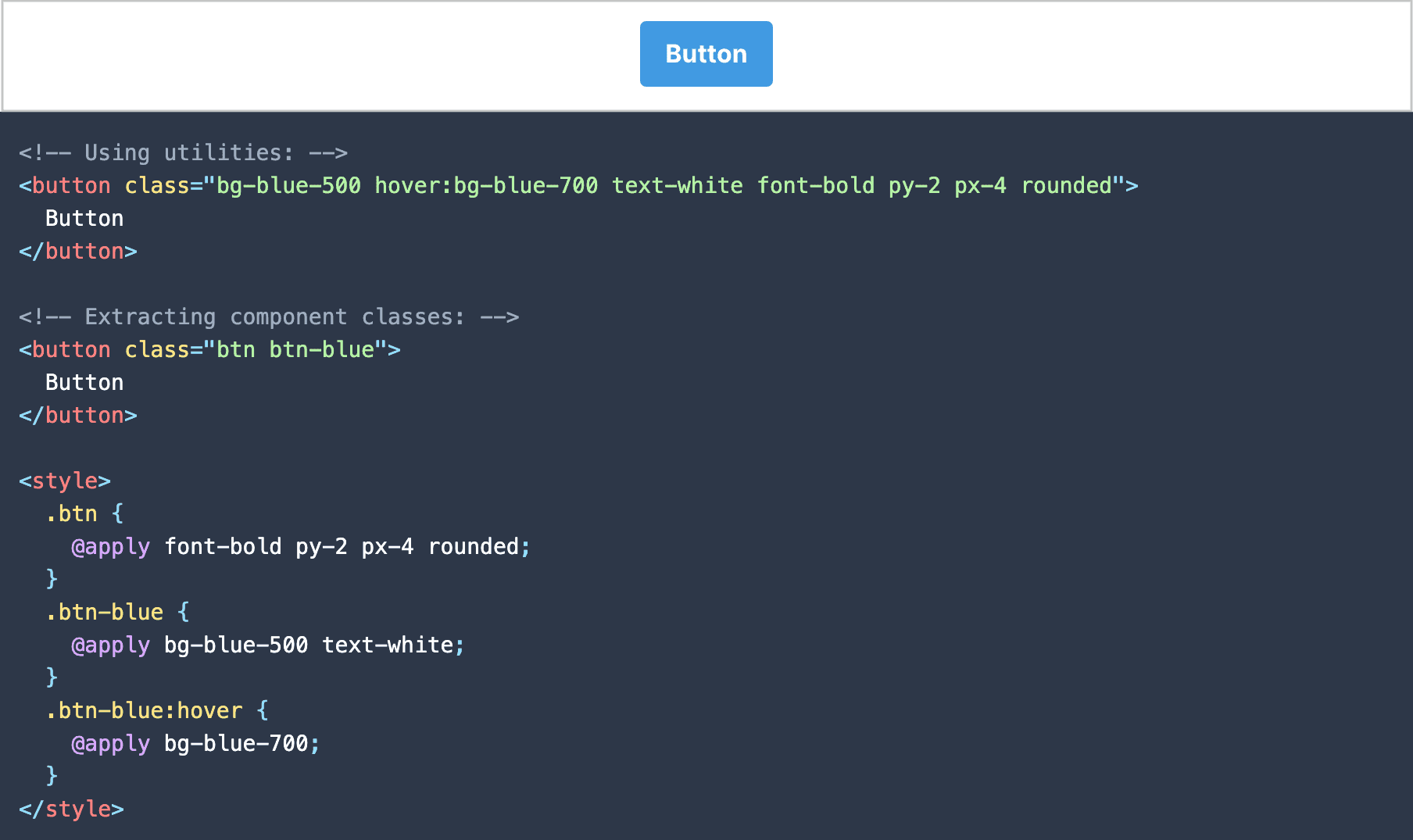 Styling a button with utility classes and component classes (Tailwind)