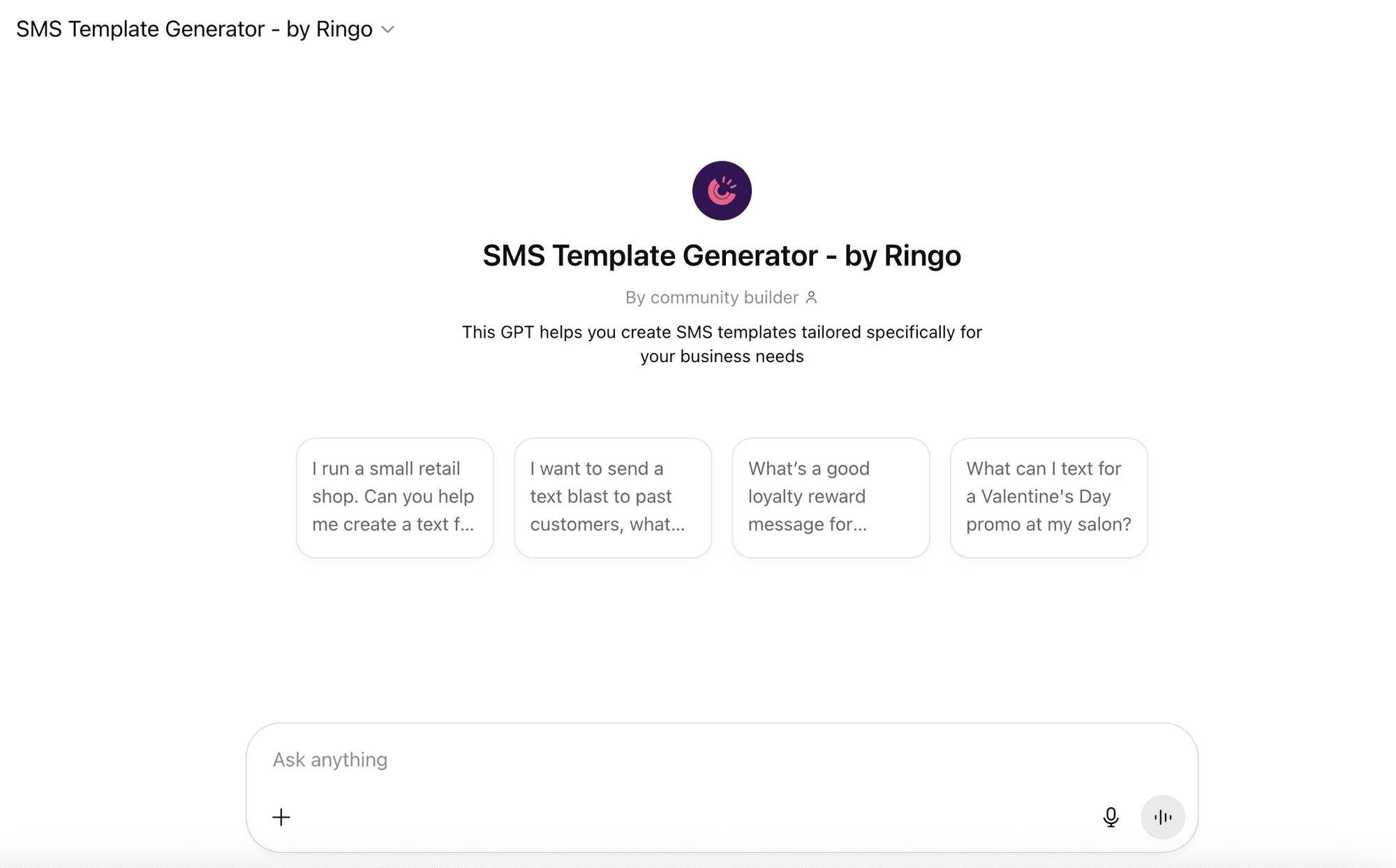 Ringo SMS Template Generator on ChatGPT