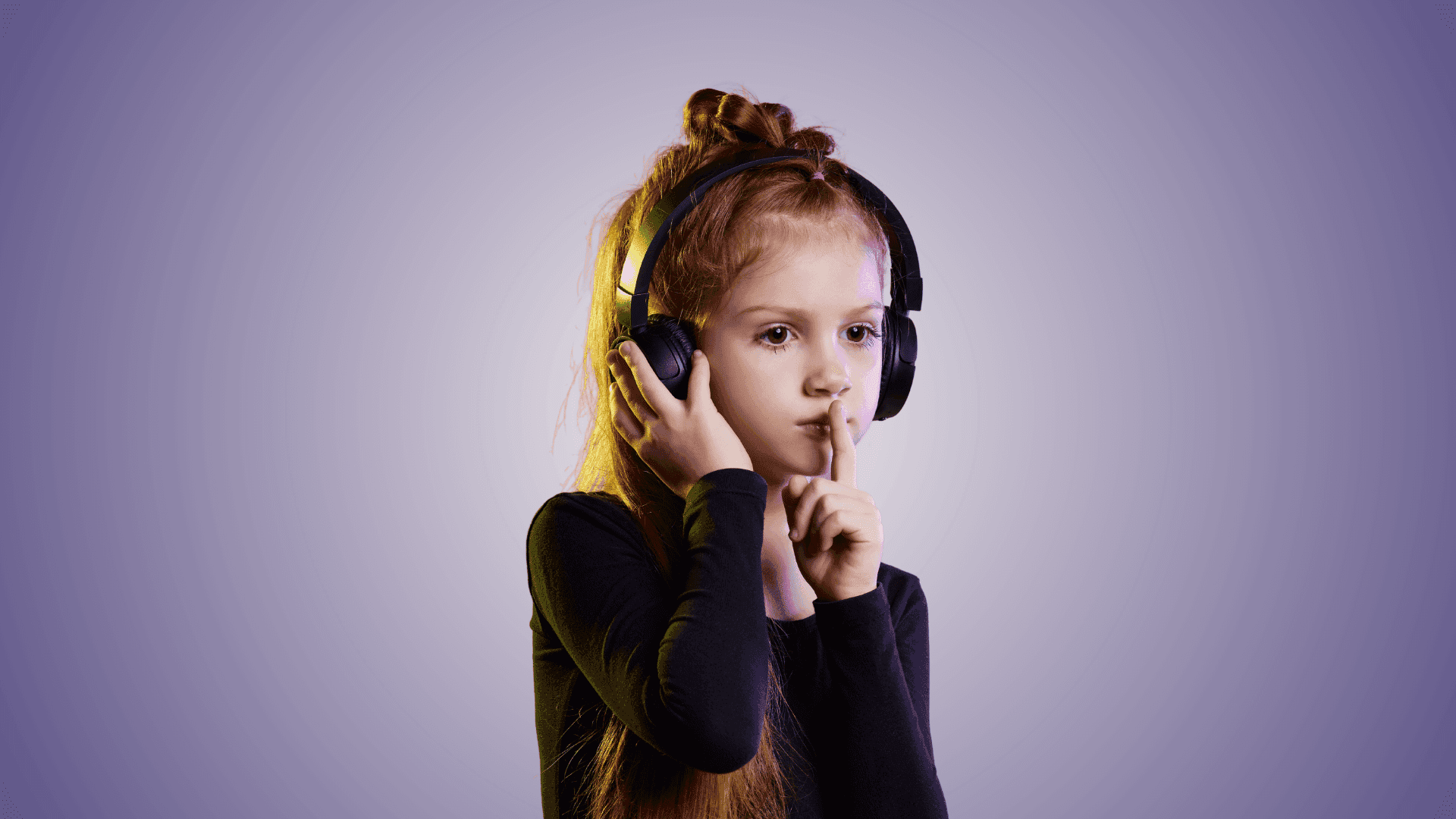 A young girl wearing headphones looking for peace and silence.