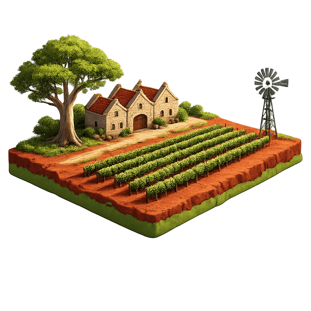 Artistic illustration of the Coonawarra wine region.