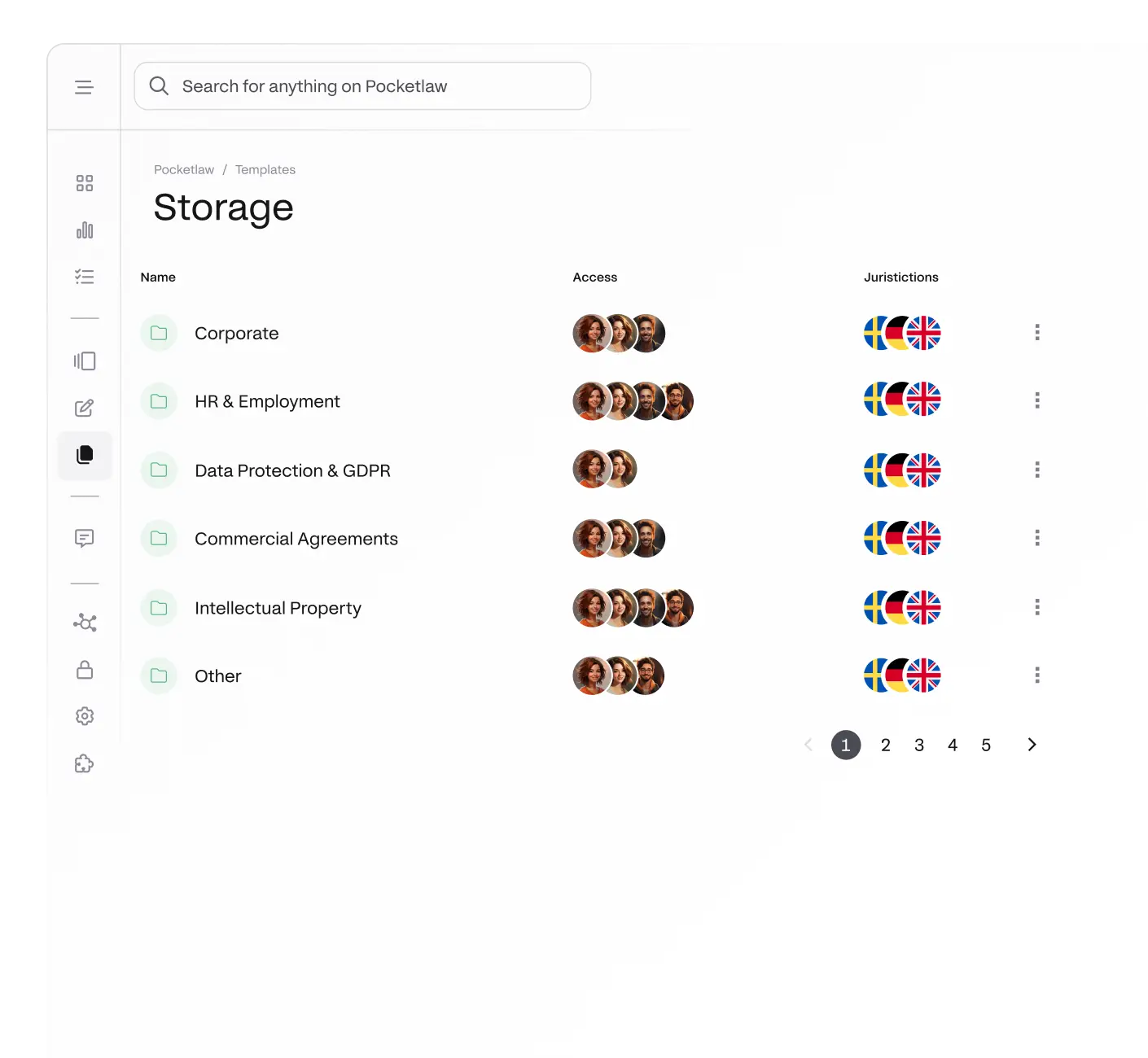 Illustration showing how to give users access to different documents in Pocketlaw