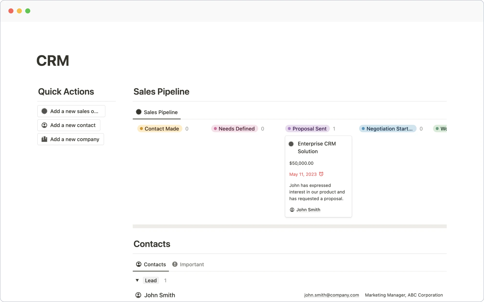 Free Customer Relationship Management (CRM) Notion Template