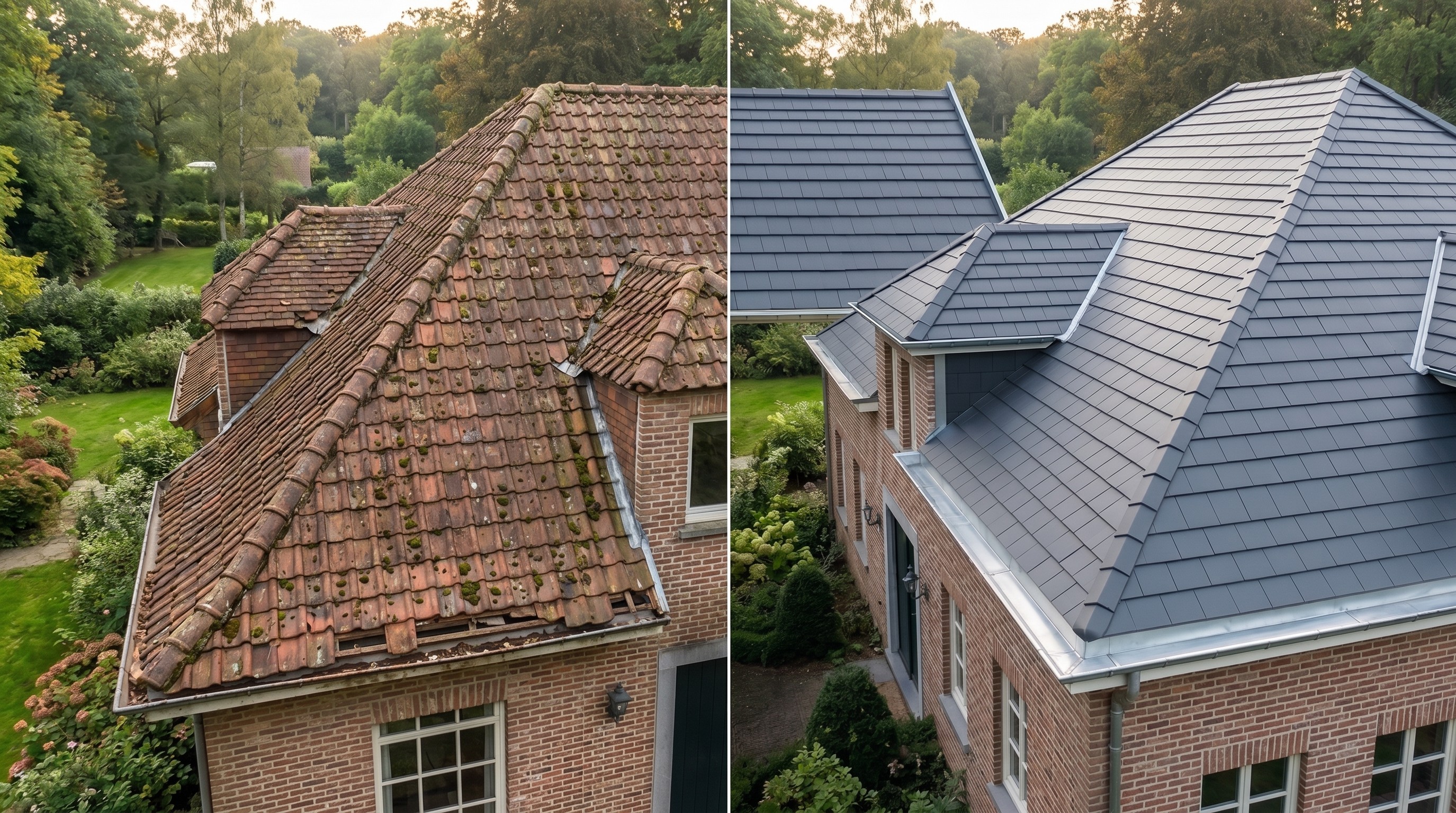 Rénovation complète de toiture à La Hulpe : transformation avant / après