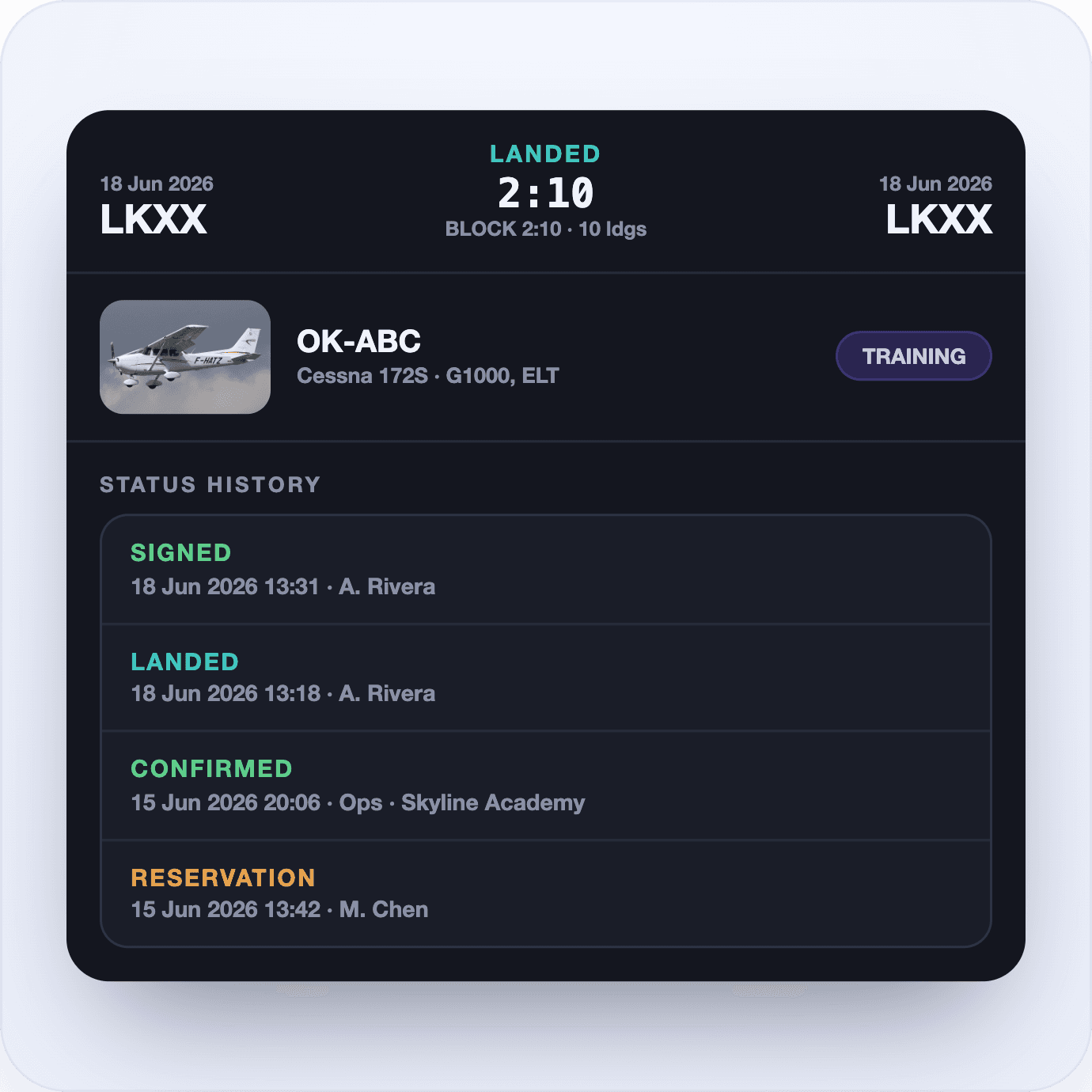 Audit trail listing timestamped booking and flight actions
