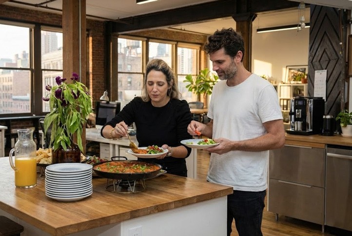 a woman and a man sitting on a couch