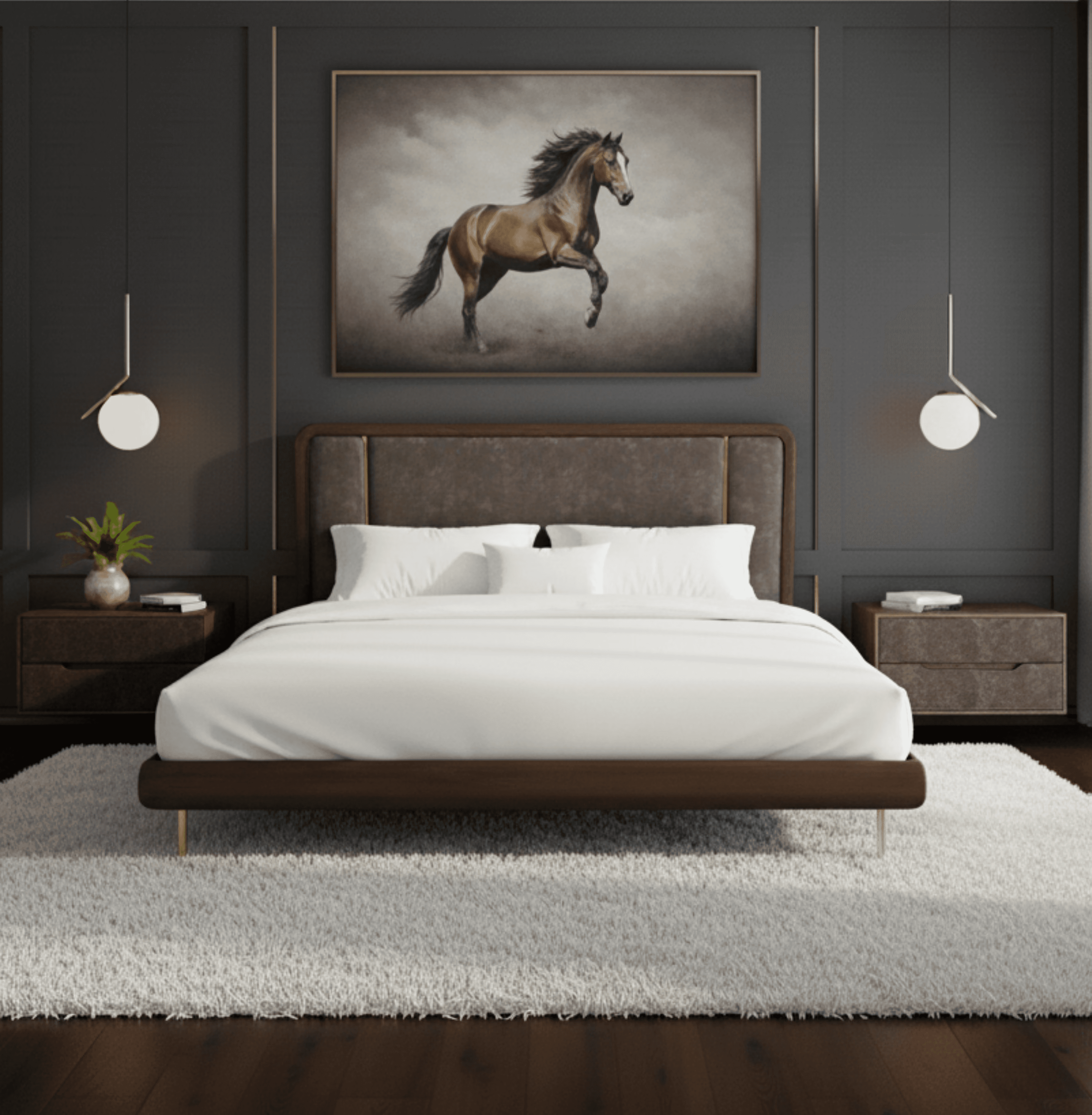 Thick cushioned bed with structured modern design.