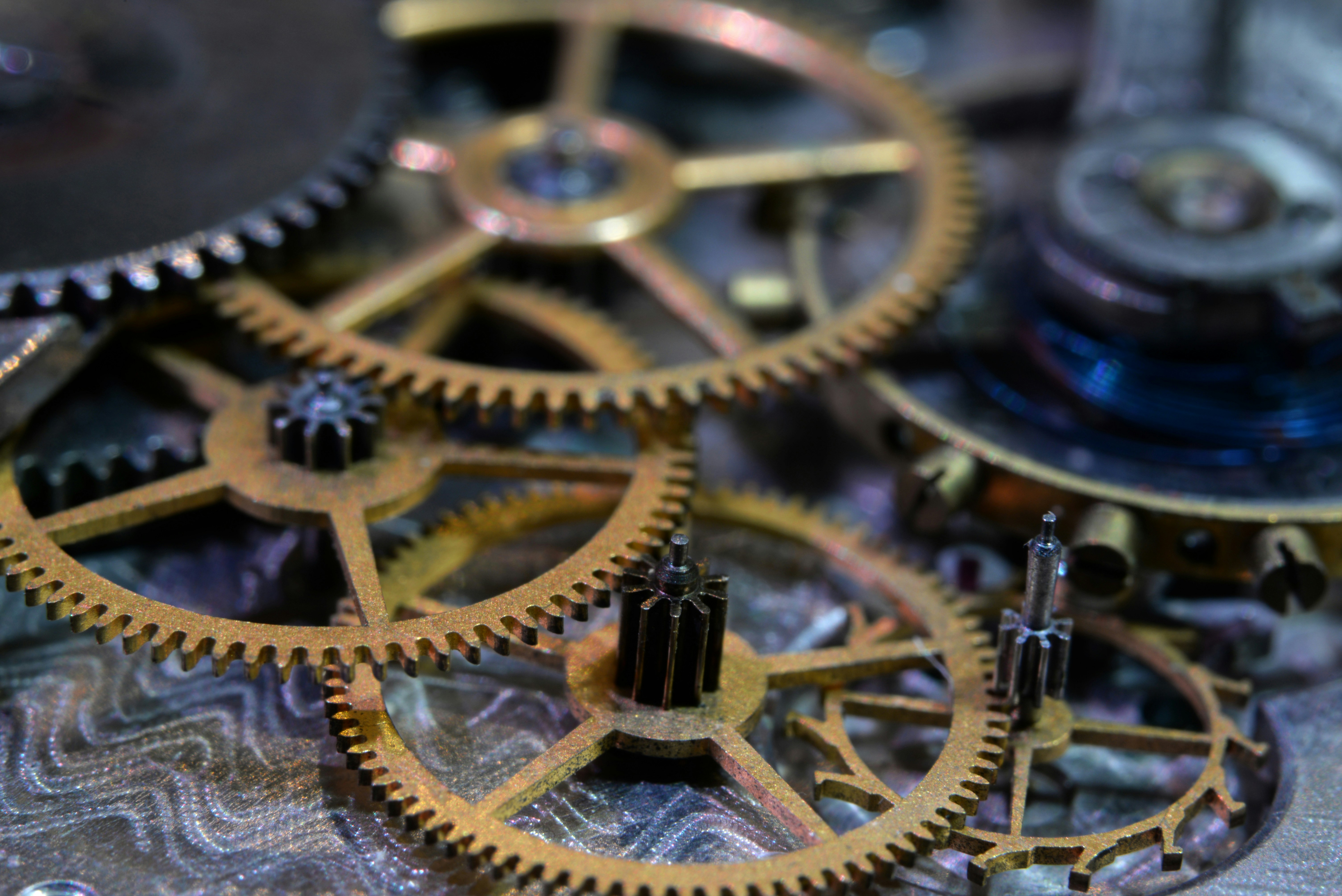 The inner gears of a watch.