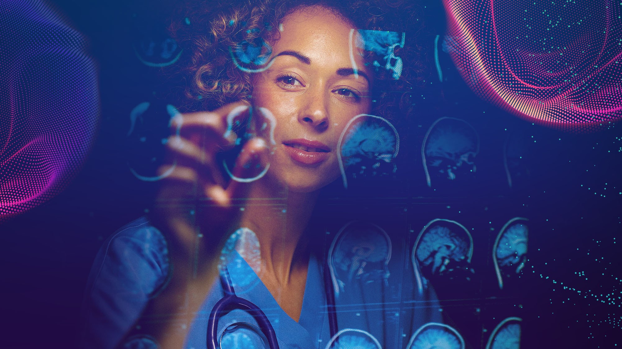 female doctor viewing brain scan