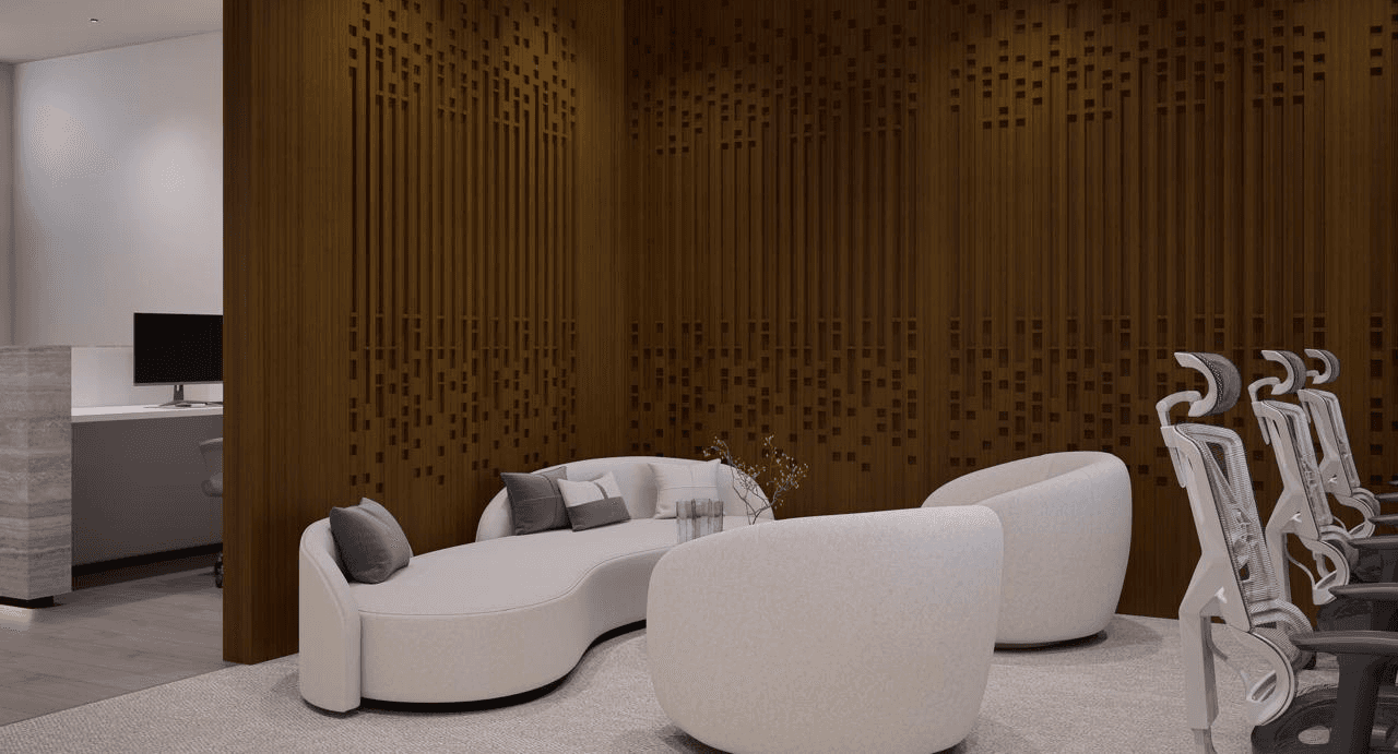 Comfortable waiting area and meeting breakout zone in Dubai Marina office space
