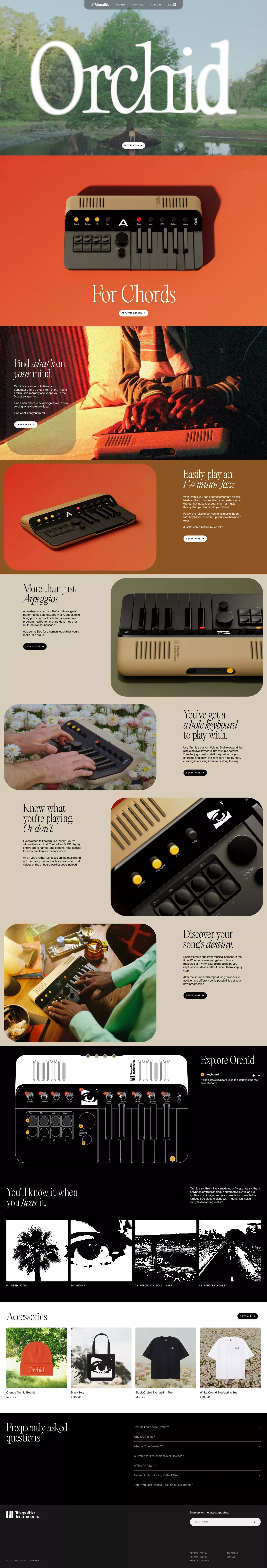 Telepathic Instruments ecommerce page screenshot showcasing Ecommerce and Music design