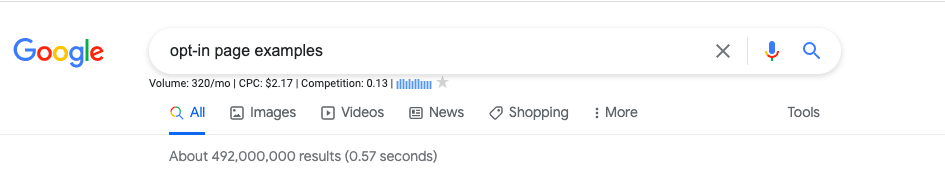 Opt-in page examples search