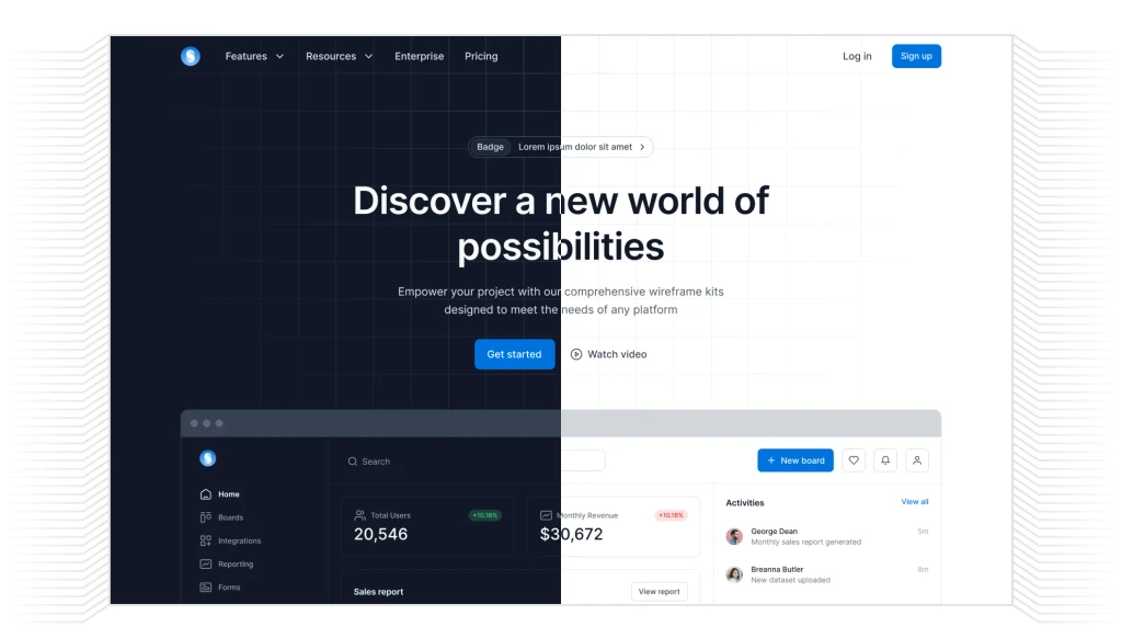 dark mode landing page