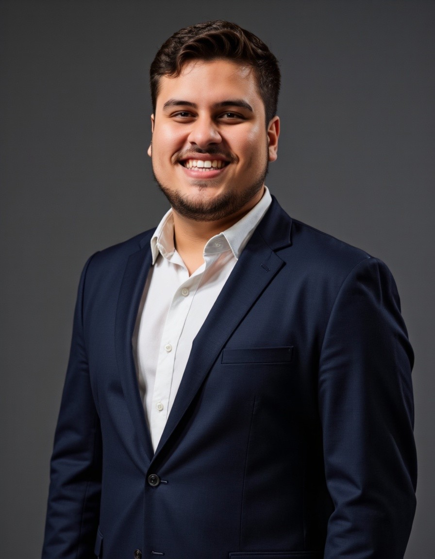 Man sitting in a dimly lit room, wearing a beige shirt and looking contemplative.