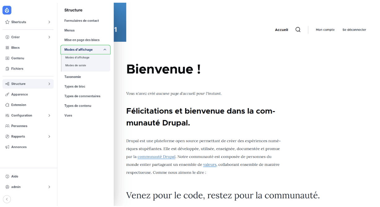 Navigation dans Drupal 11