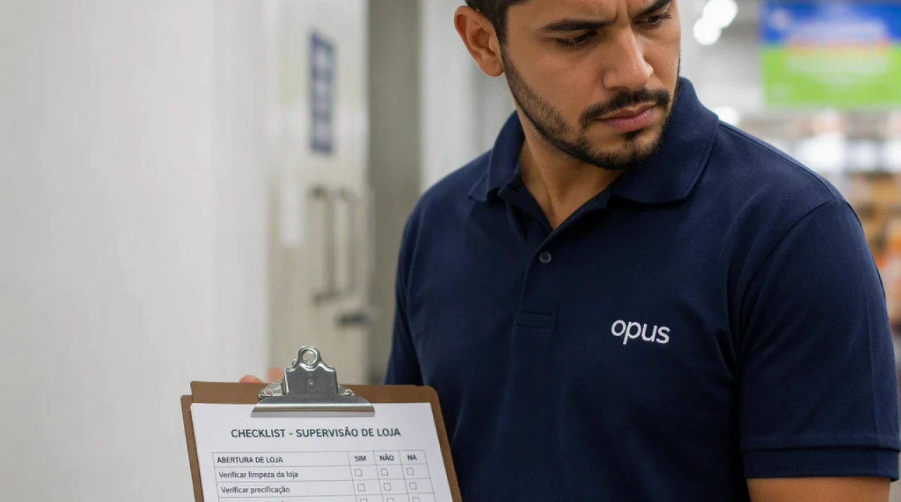colaborador mostrando o checklist de supervisão da loja