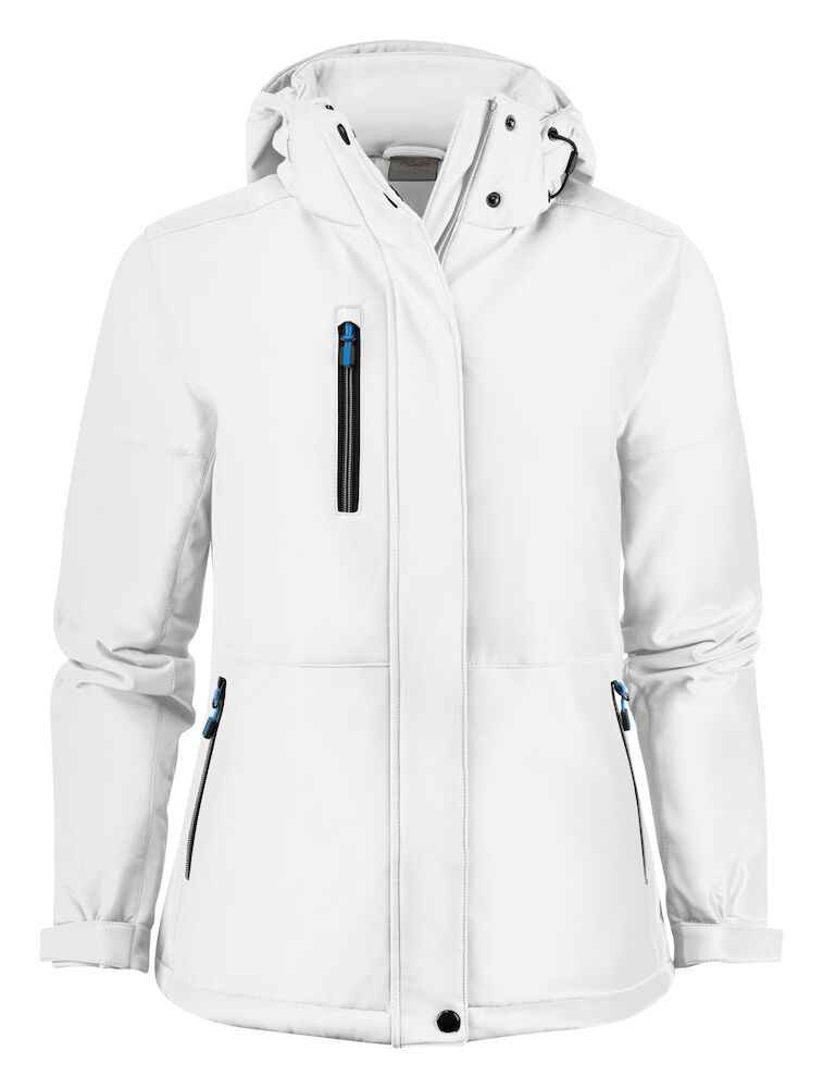Zwarte softshell werkjas dames bij Vanatex — Printer Softshell Overlanding Lady
