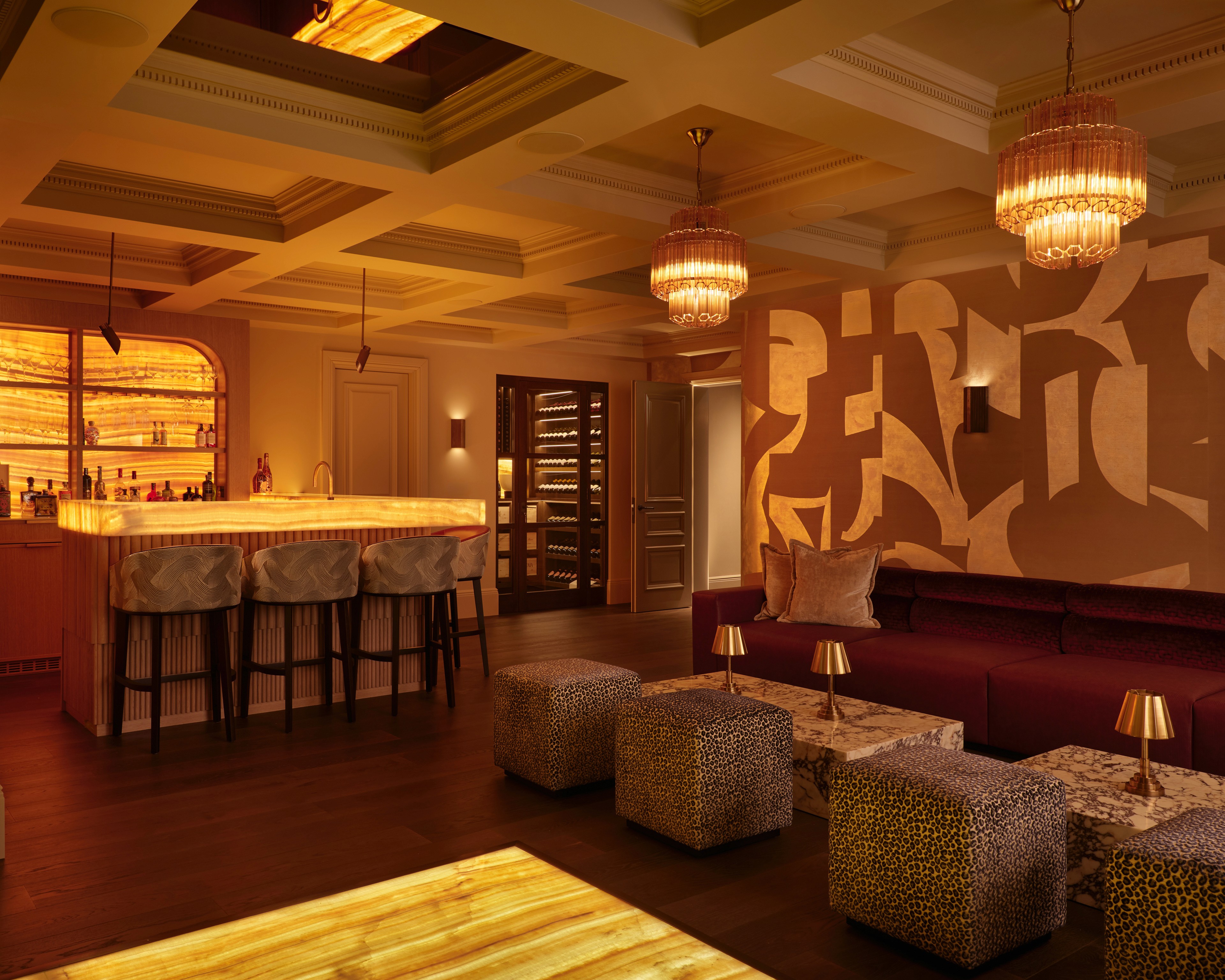 Wide view of the bespoke home bar & wine room, Keston, Kent