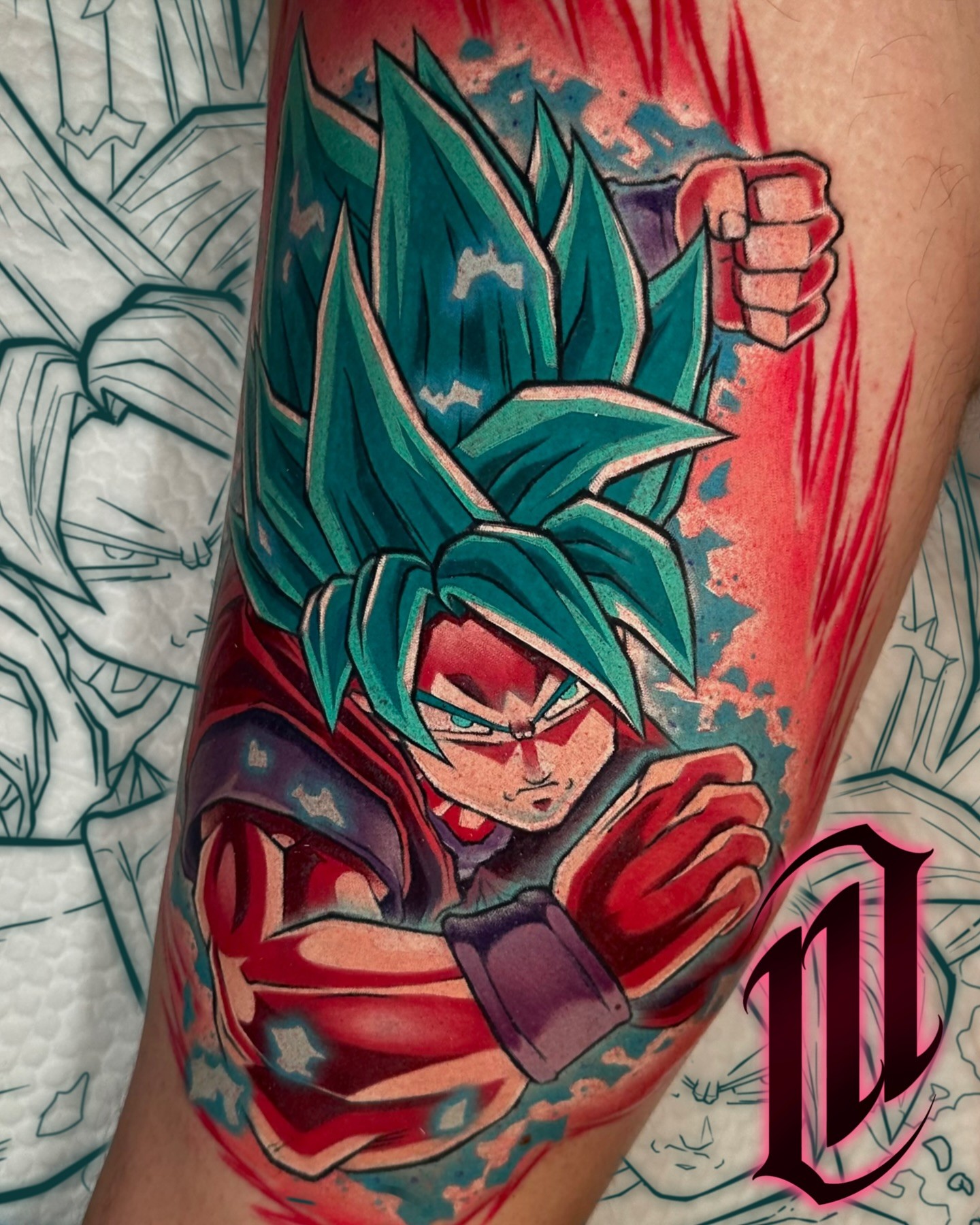 colorful goku tattoo from marcus ottner in wynthall birmingham in england