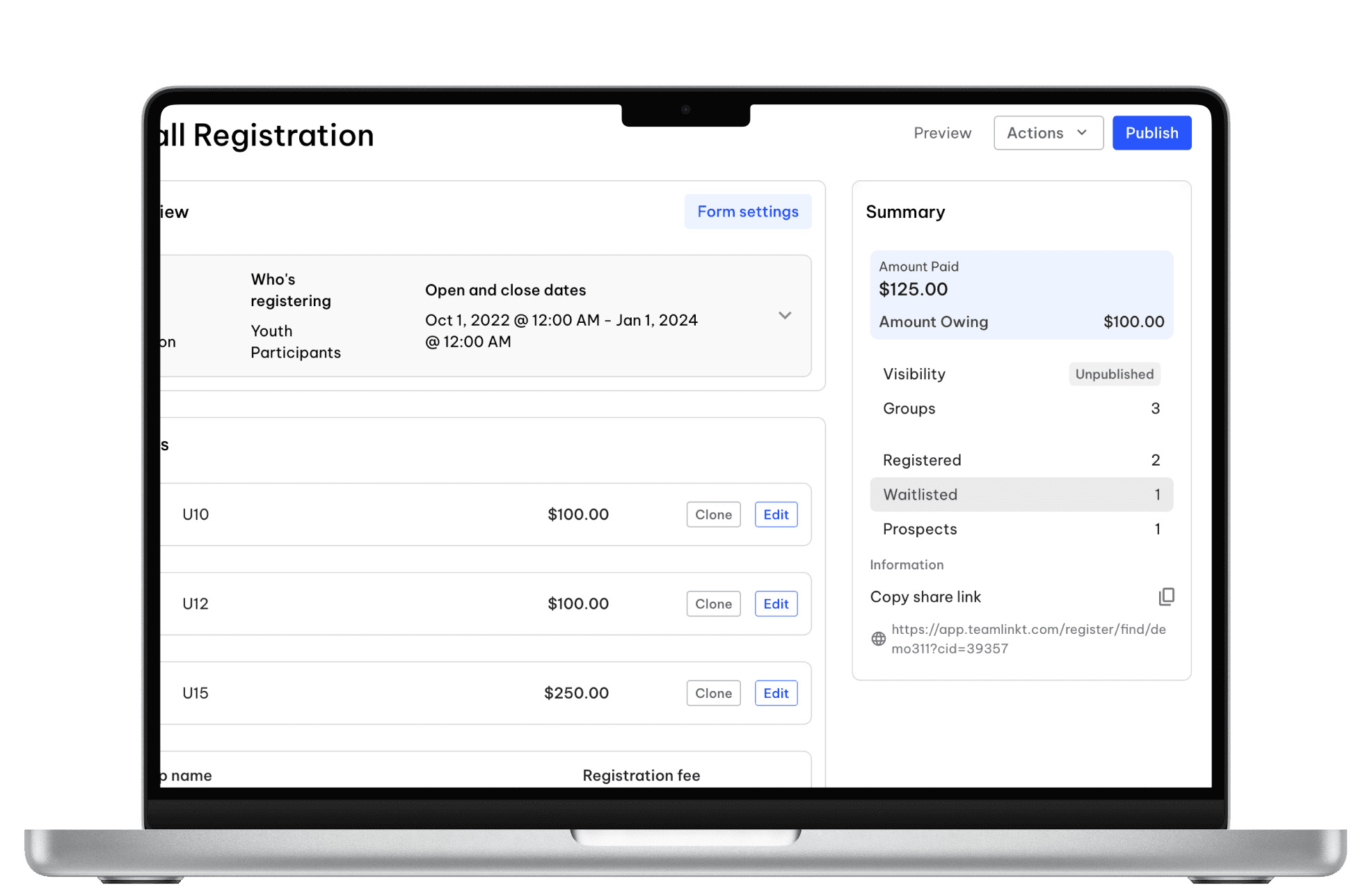 TeamLinkt's Waitlist Tool