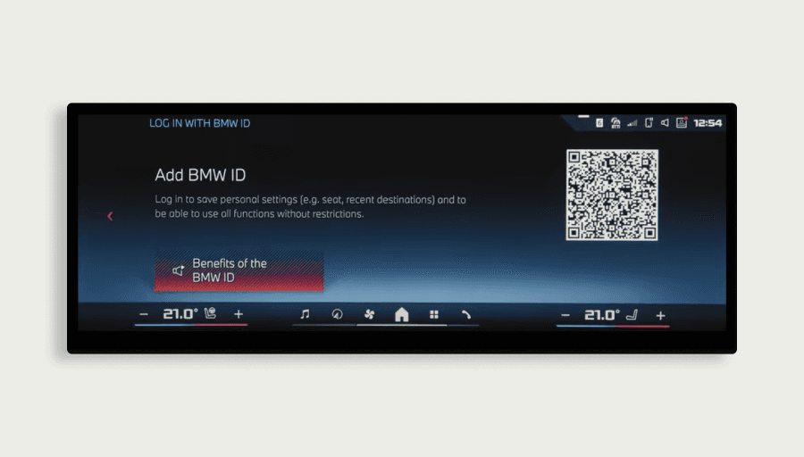 BMW ID - entry point to profile and login. Simplified the layout by removing a background overlay to reduce visual noise.