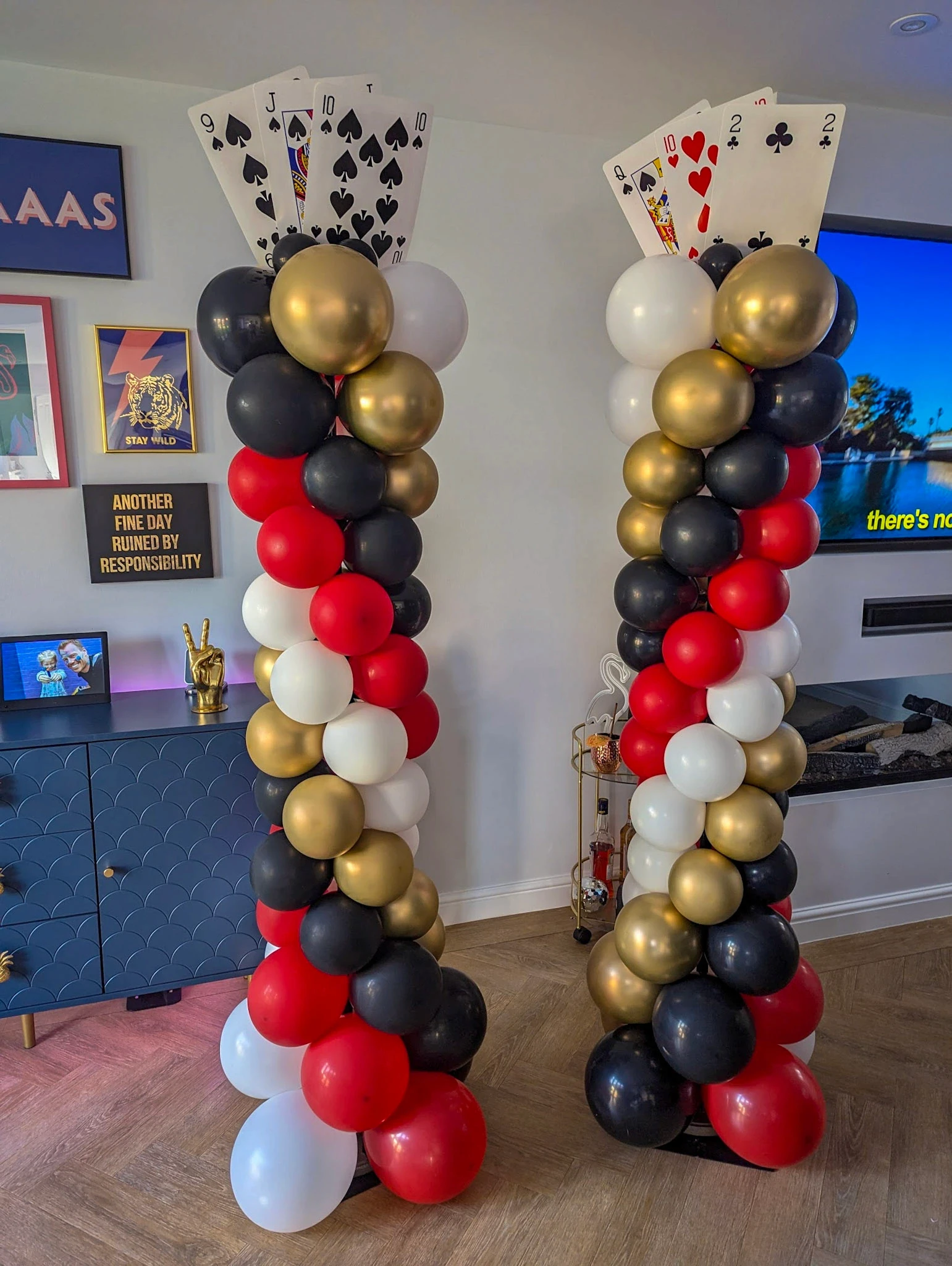 Tall custom balloon tower with vibrant color scheme