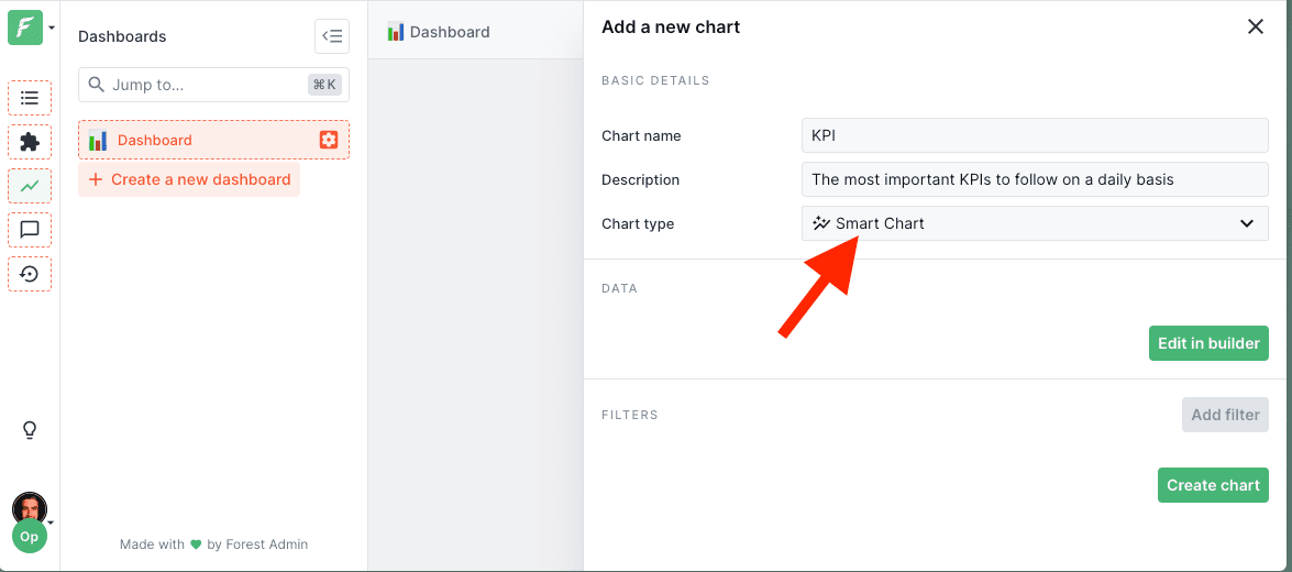 Smart Chart creation in a Forest Admin dashboard