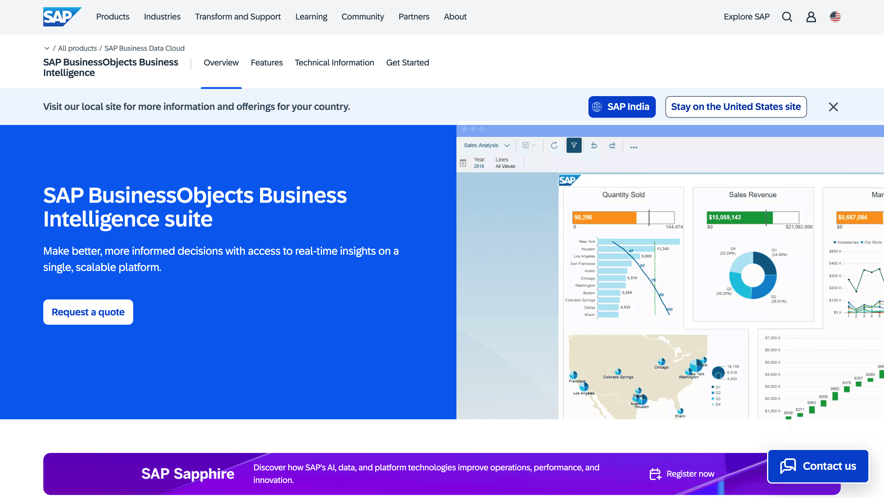 SAP BusinessObjects Business Intelligence suite interface displaying enterprise dashboards and real-time analytics insights.