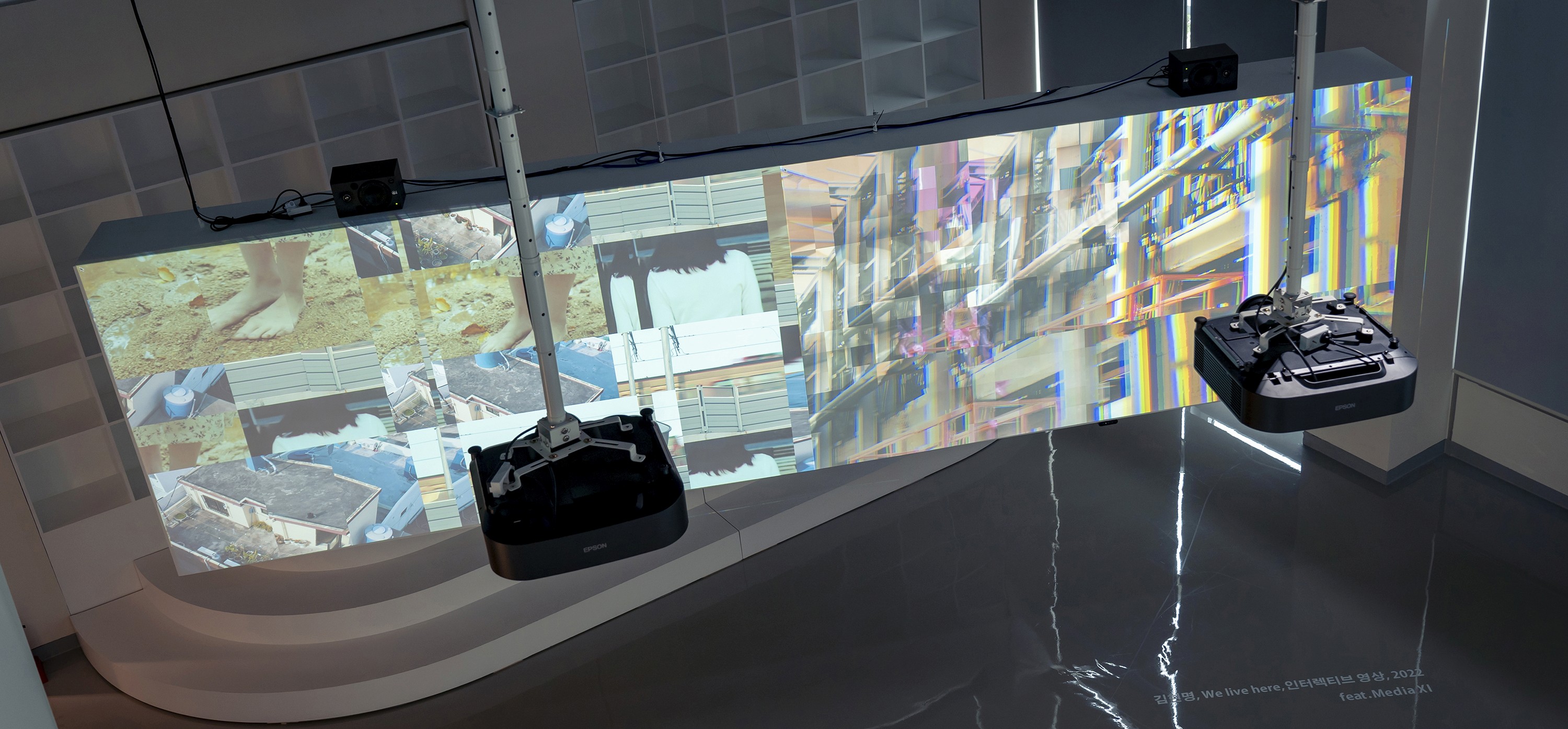 Blurred portrait of woman wearing futuristic helmet