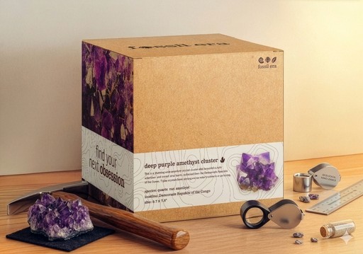 Amethyst rock packaging from Fossil Era.