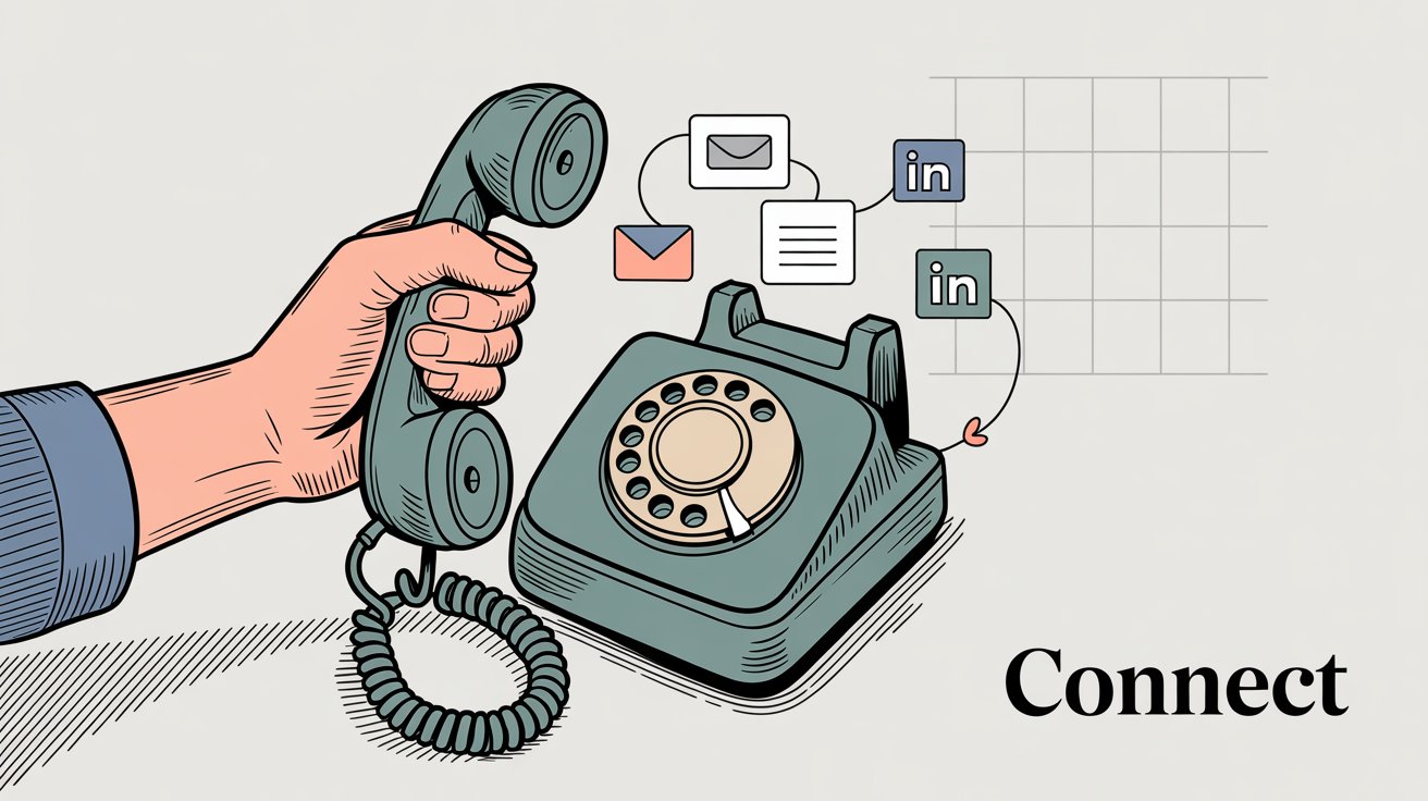 Multi-channel outbound sales approach showing email, phone, and LinkedIn working together in coordinated sequences
