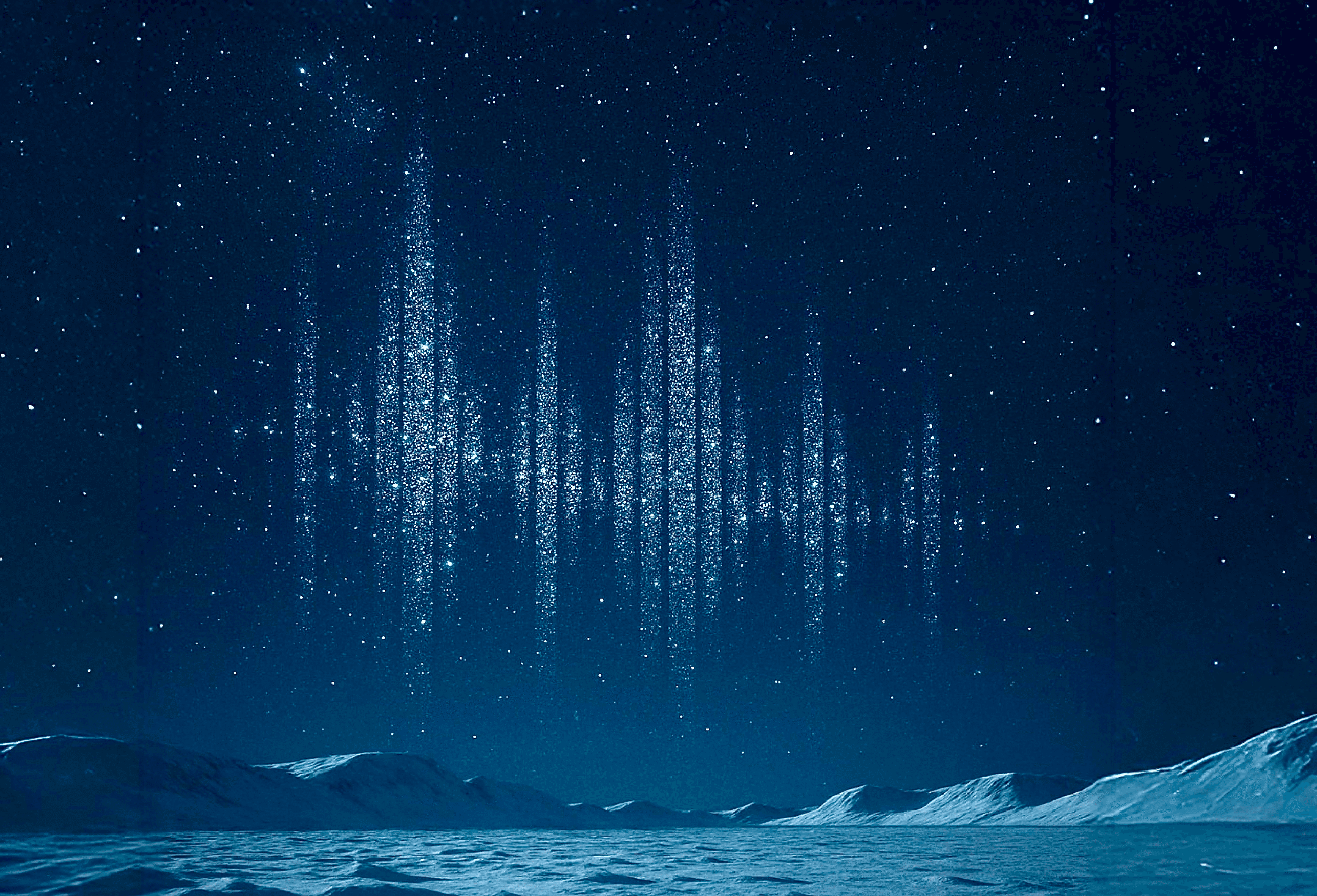 stars shaped like an audio wave in a northern, winter landscape