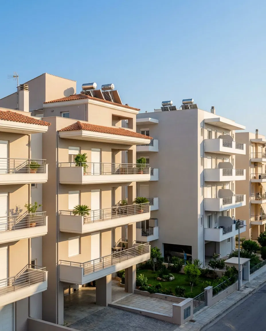 Greek residential buildings representing state backed housing support programs