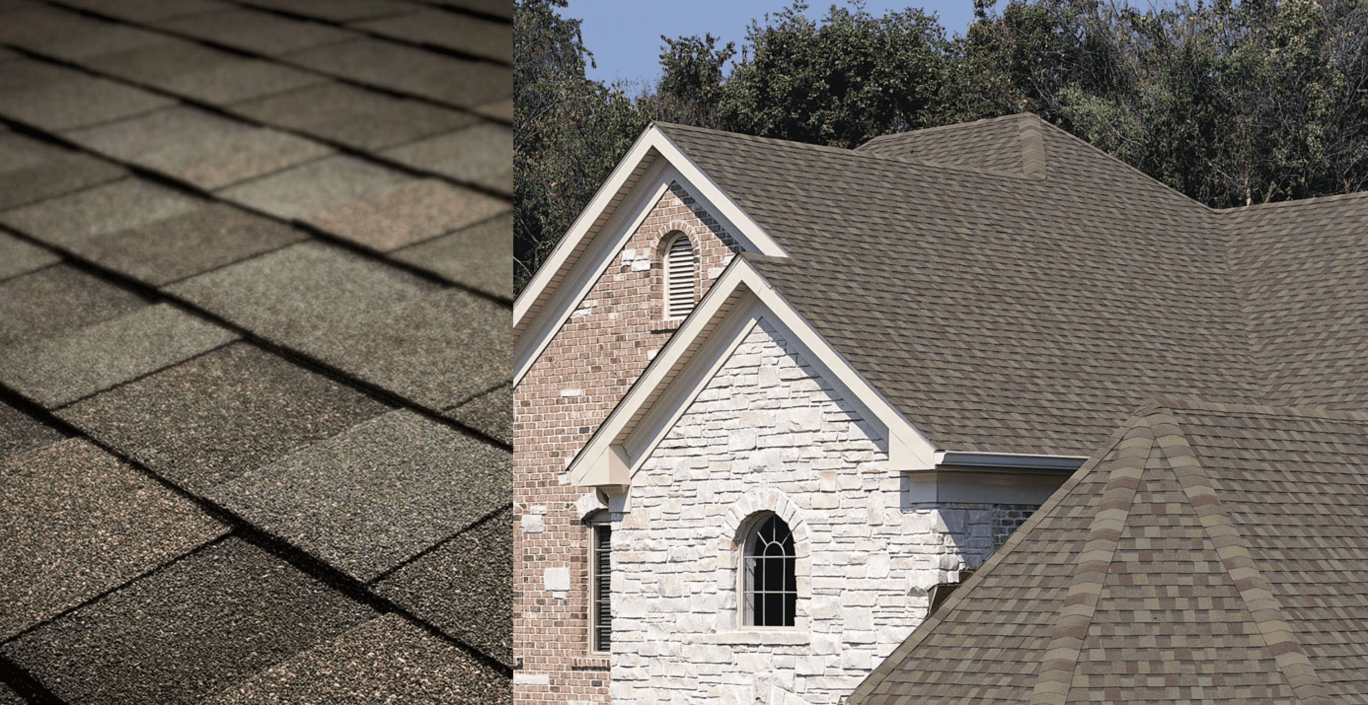Combined beauty shot and swatch for Tamko Titan XT shingles in Natural Timber color.